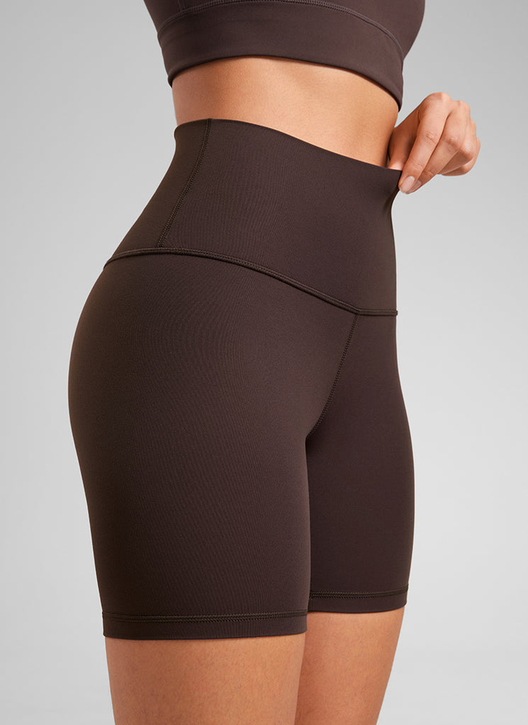 CRZ YOGA Butterluxe Leggings Cortos de Yoga con Cintura Alta de 6 Pulgadas para Mujer Marrón Fudge Caliente
