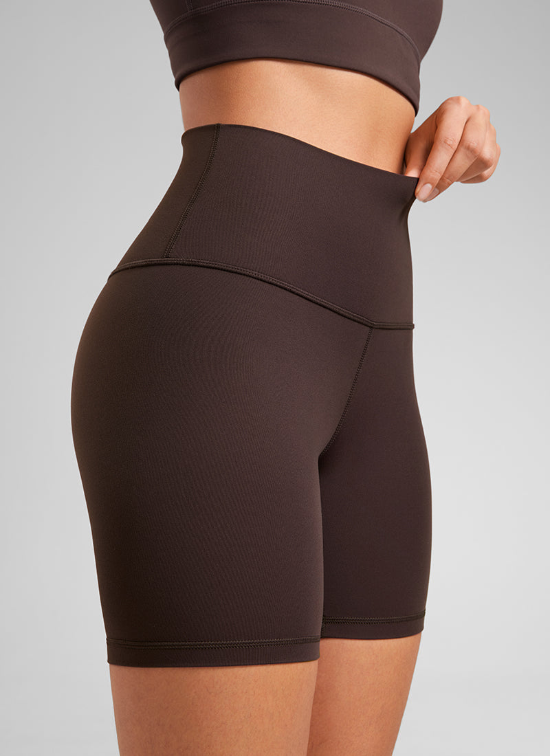 CRZ YOGA Leggings Cortos de Yoga con Cintura Alta para Mujer Marrón Fudge Caliente
