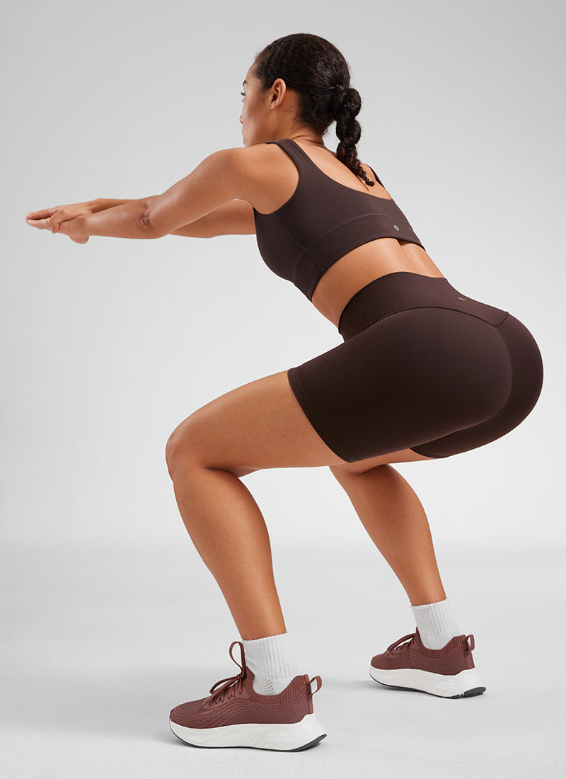 CRZ YOGA Leggings Cortos de Yoga con Cintura Alta para Mujer Marrón Fudge Caliente