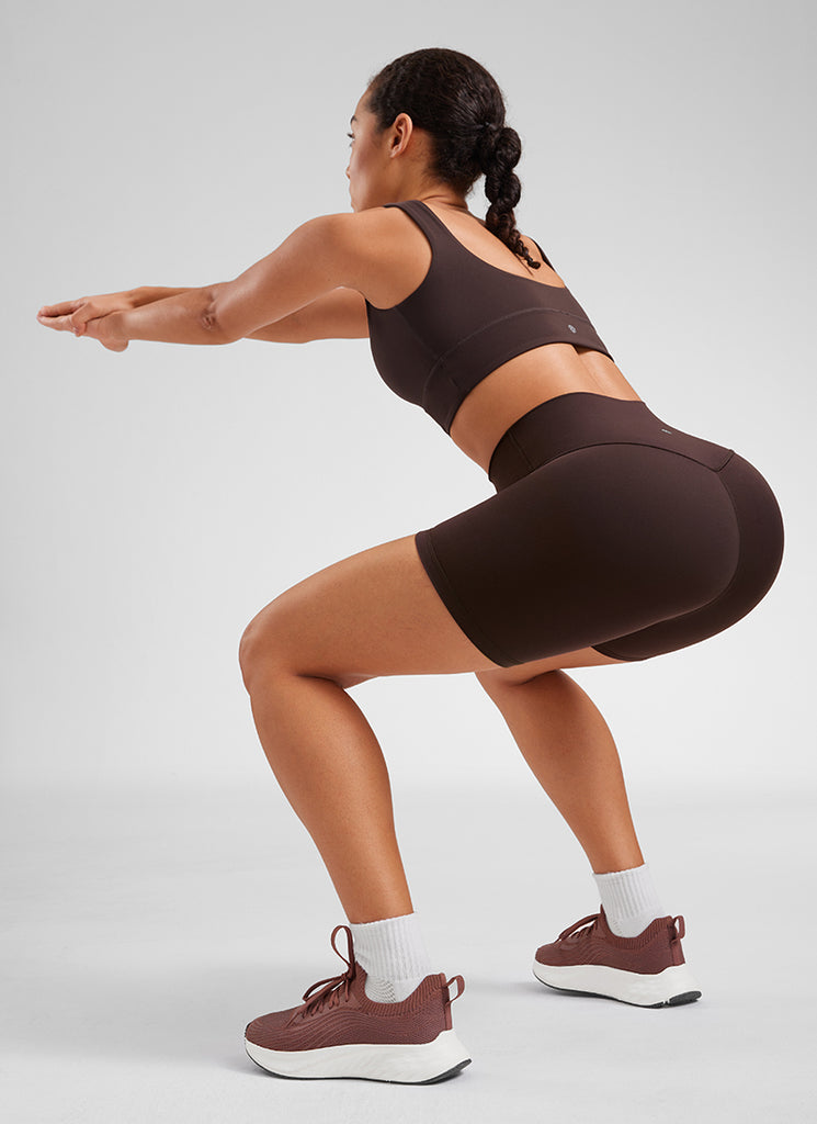 CRZ YOGA Butterluxe Leggings Cortos de Yoga con Cintura Alta de 6 Pulgadas para Mujer Marrón Fudge Caliente