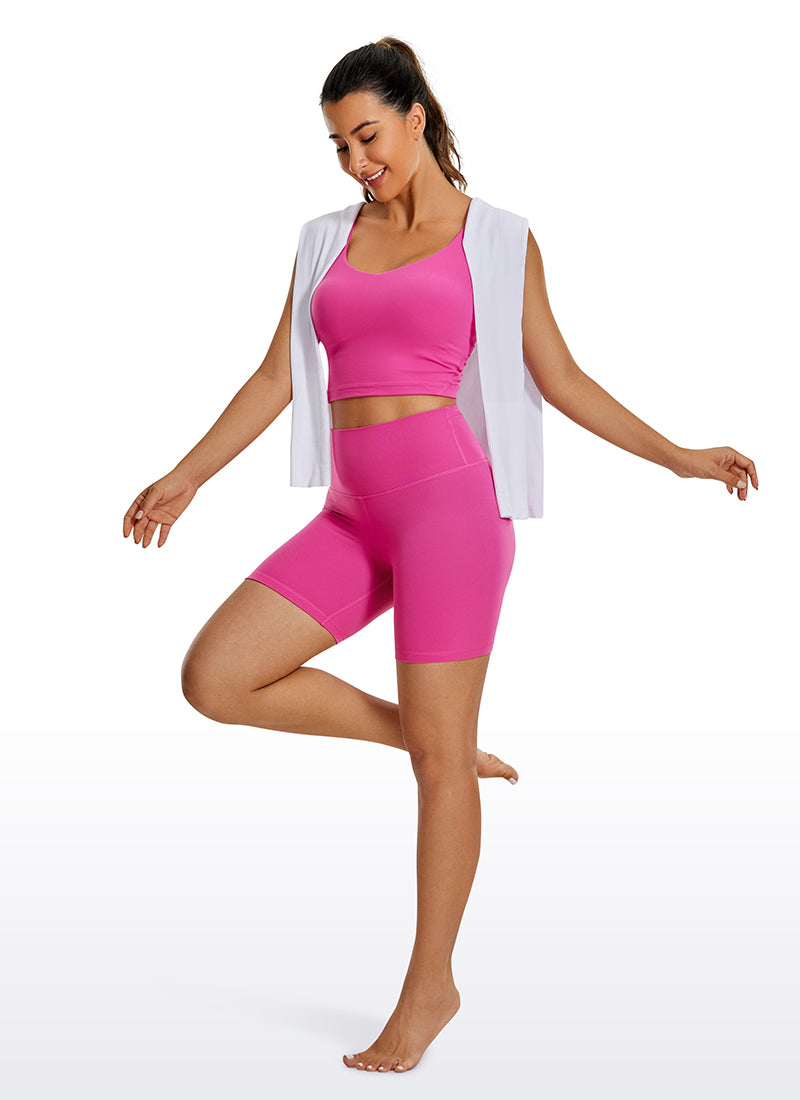 CRZ YOGA Leggings Cortos de Yoga con Cintura Alta para Mujer Púrpura Hibisco