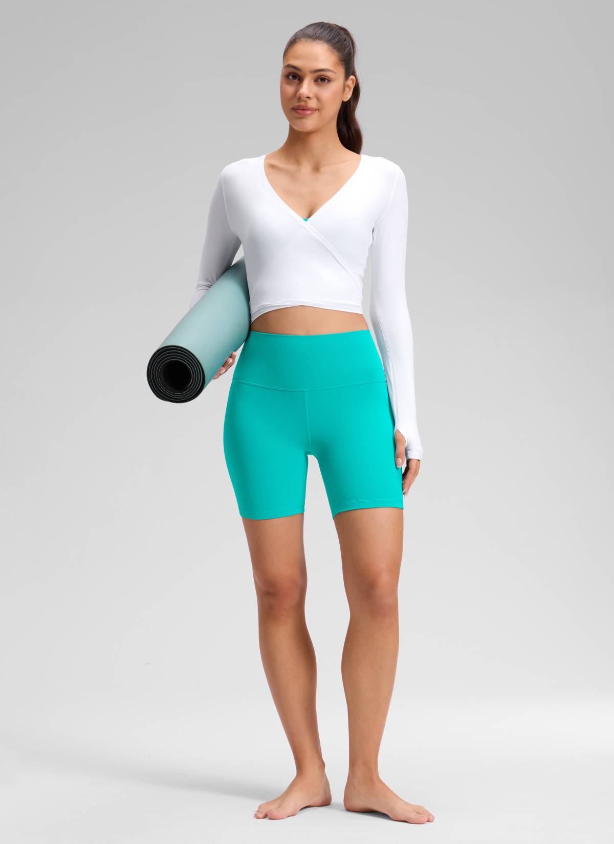 CRZ YOGA Leggings Cortos de Yoga con Cintura Alta para Mujer Trópicos Teal