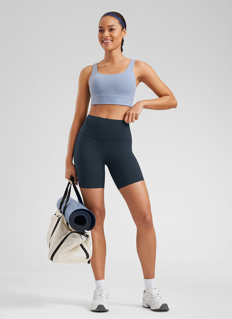 CRZ YOGA Butterluxe Leggings Cortos de Yoga con Cintura Alta de 6 Pulgadas para Mujer True Navy