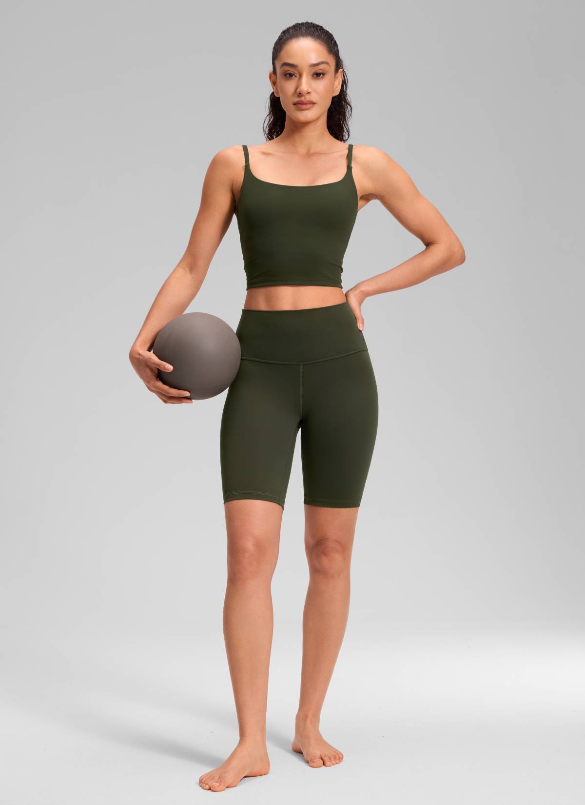 CRZ YOGA Butterluxe Leggings Cortos con Cintura Alta para Mujer Verde Oliva