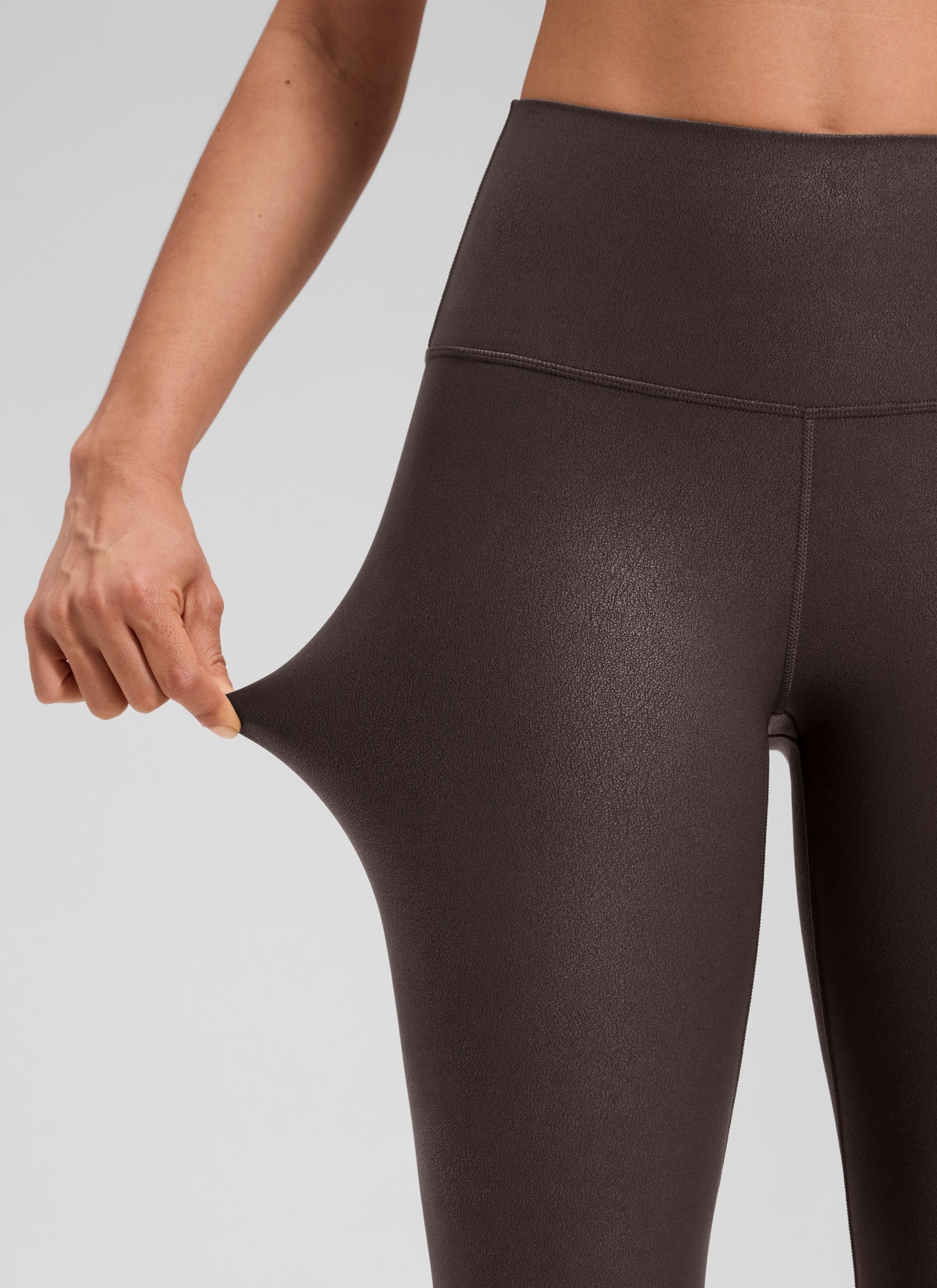 CRZ YOGA Butterluxe Leggings de Piel Sintética Mate para Mujer Papel de Aluminio Marron Hot Fudge