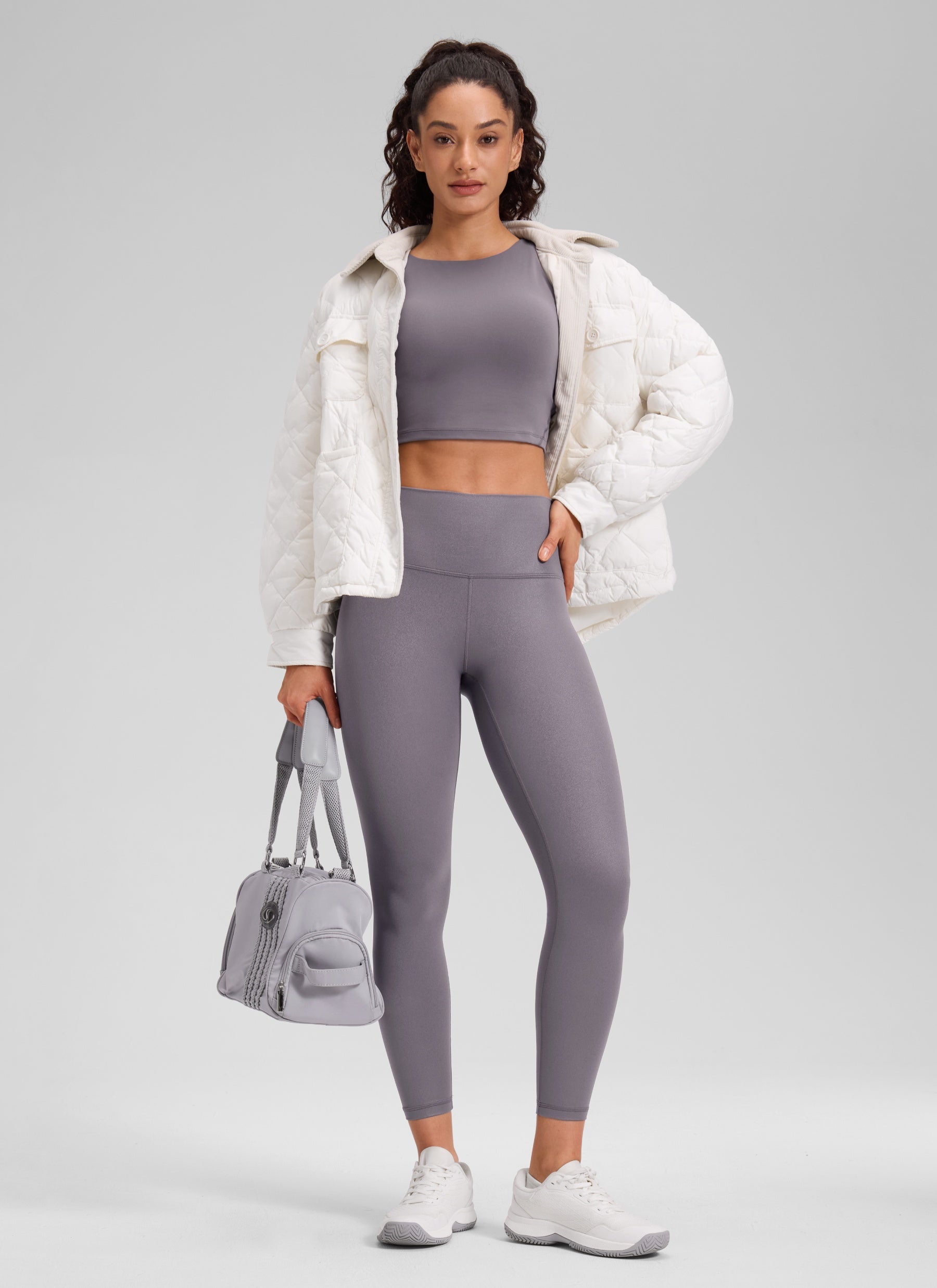 CRZ YOGA Butterluxe Leggings de Piel Sintética Mate para Mujer Patrón Clásico Gris Tornado