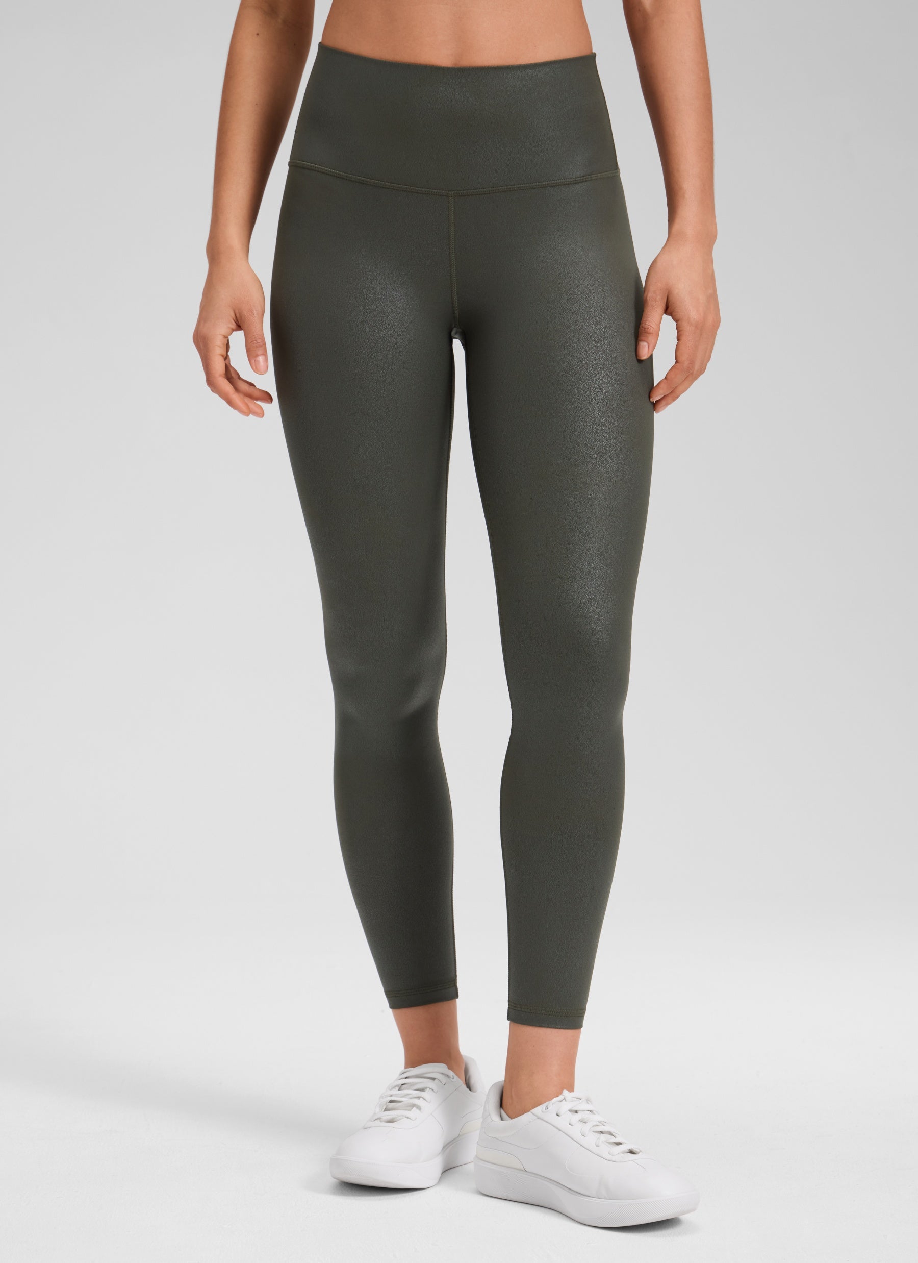 CRZ YOGA Butterluxe Leggings de Piel Sintética Mate para Mujer Papel de Aluminio Verde Oliva