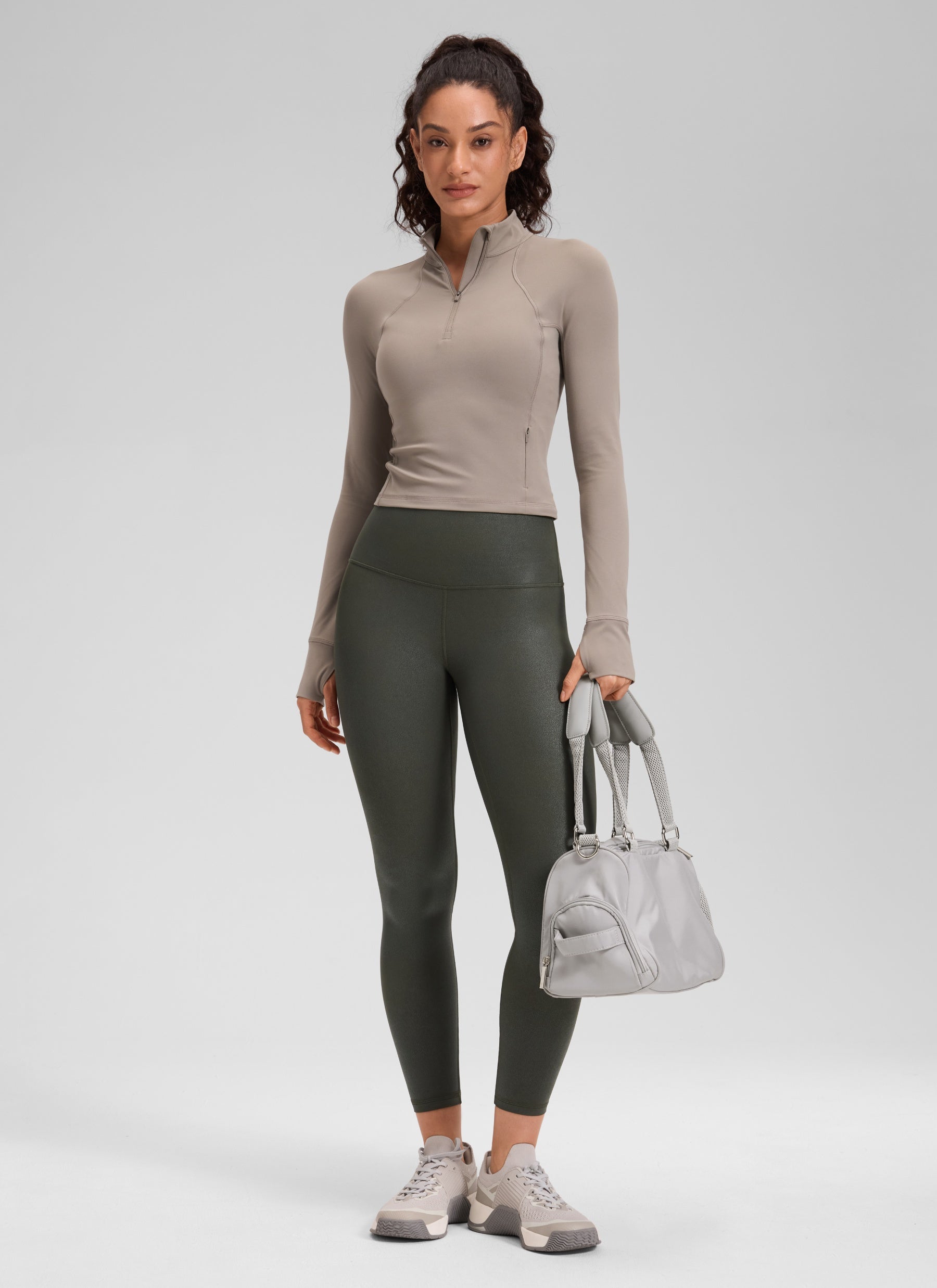 CRZ YOGA Butterluxe Leggings de Piel Sintética Mate para Mujer Papel de Aluminio Verde Oliva