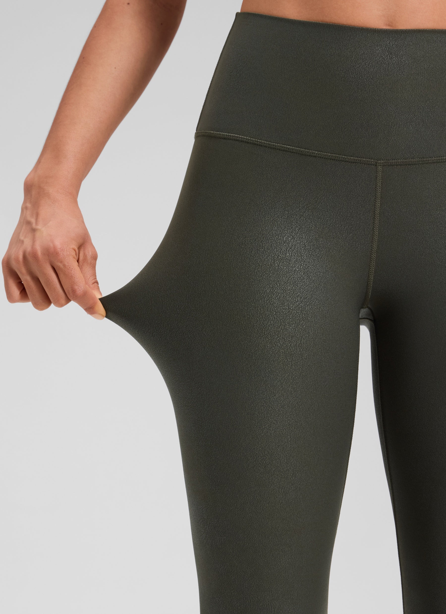 CRZ YOGA Butterluxe Leggings de Piel Sintética Mate para Mujer Papel de Aluminio Verde Oliva
