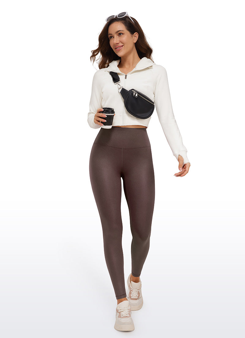 CRZ YOGA Leggings de piel sintética mate para mujer Patrón Clásico Topo