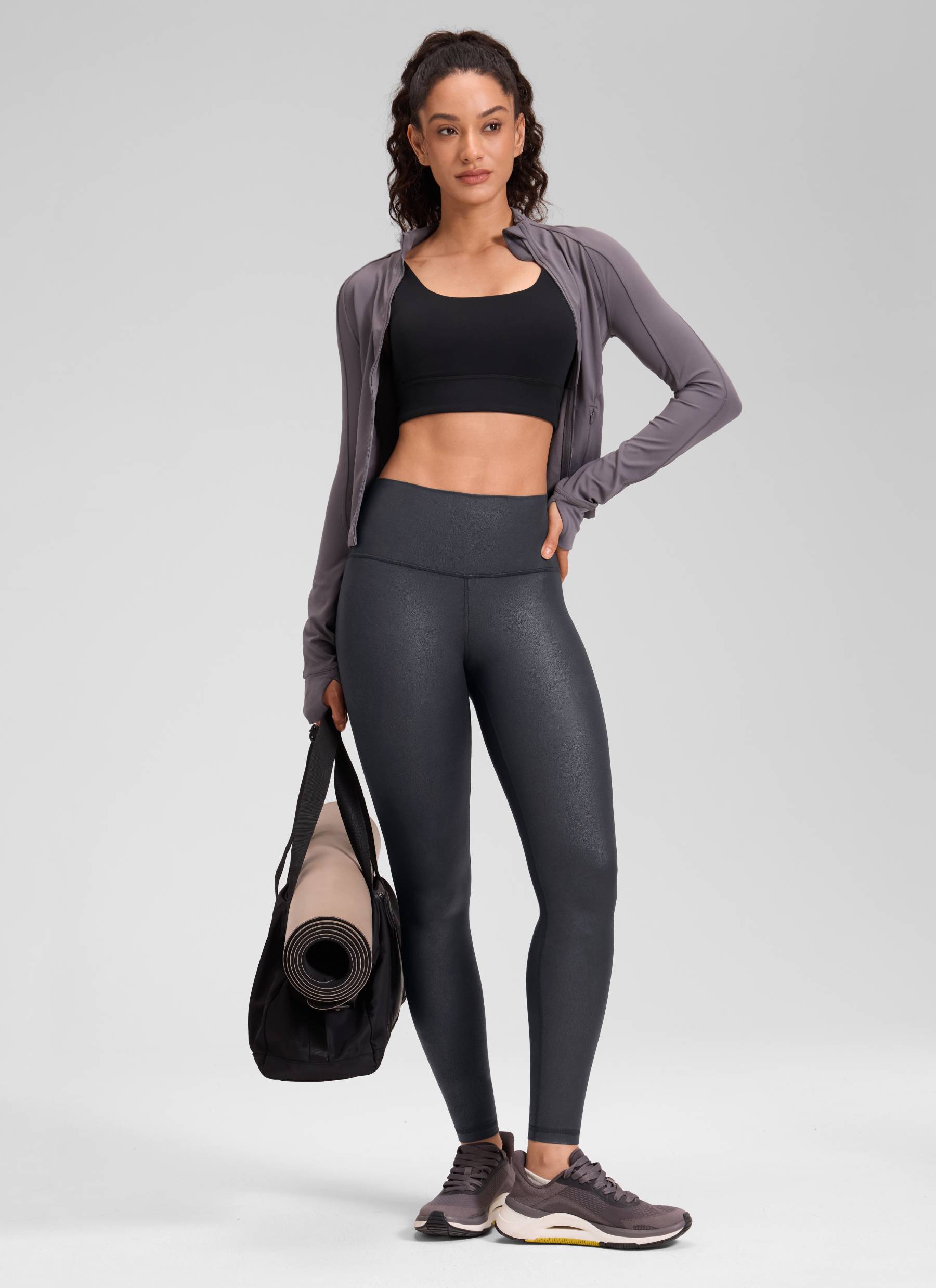 CRZ YOGA Leggings de piel sintética mate para mujer Papel de Aluminio Gris Misterioso