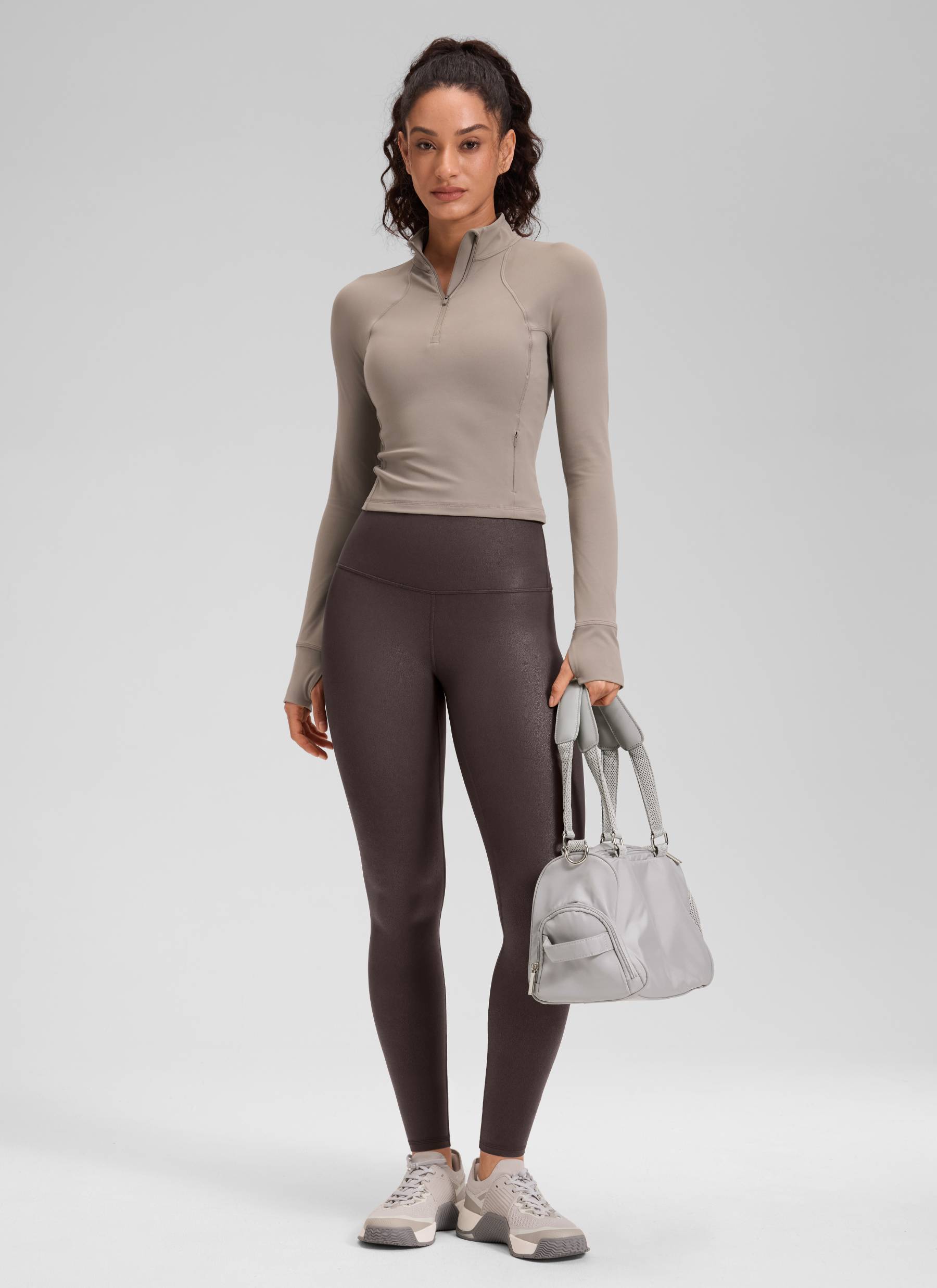 CRZ YOGA Leggings de piel sintética mate para mujer Papel de Aluminio Marron Hot Fudge