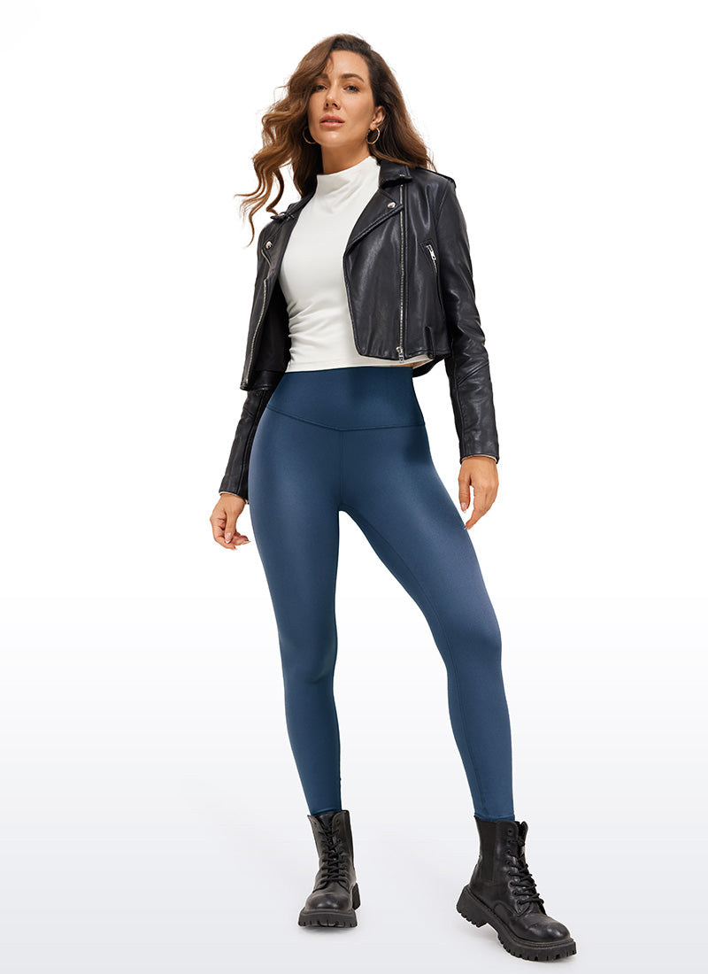 CRZ YOGA Leggings de piel sintética mate para mujer MARINA FRANCESA Patrón Clásico