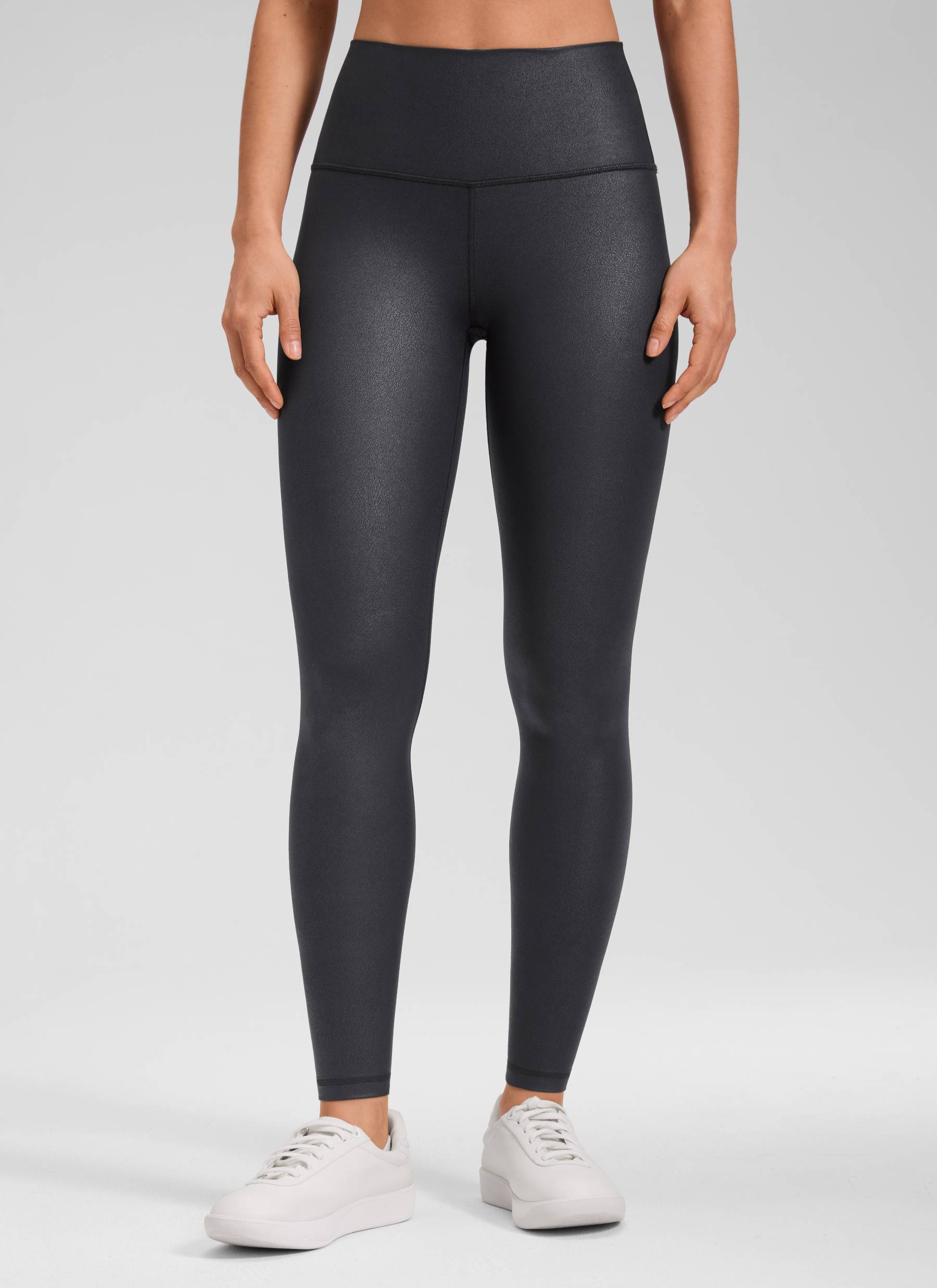 CRZ YOGA Leggings de piel sintética mate para mujer Estampado Negro