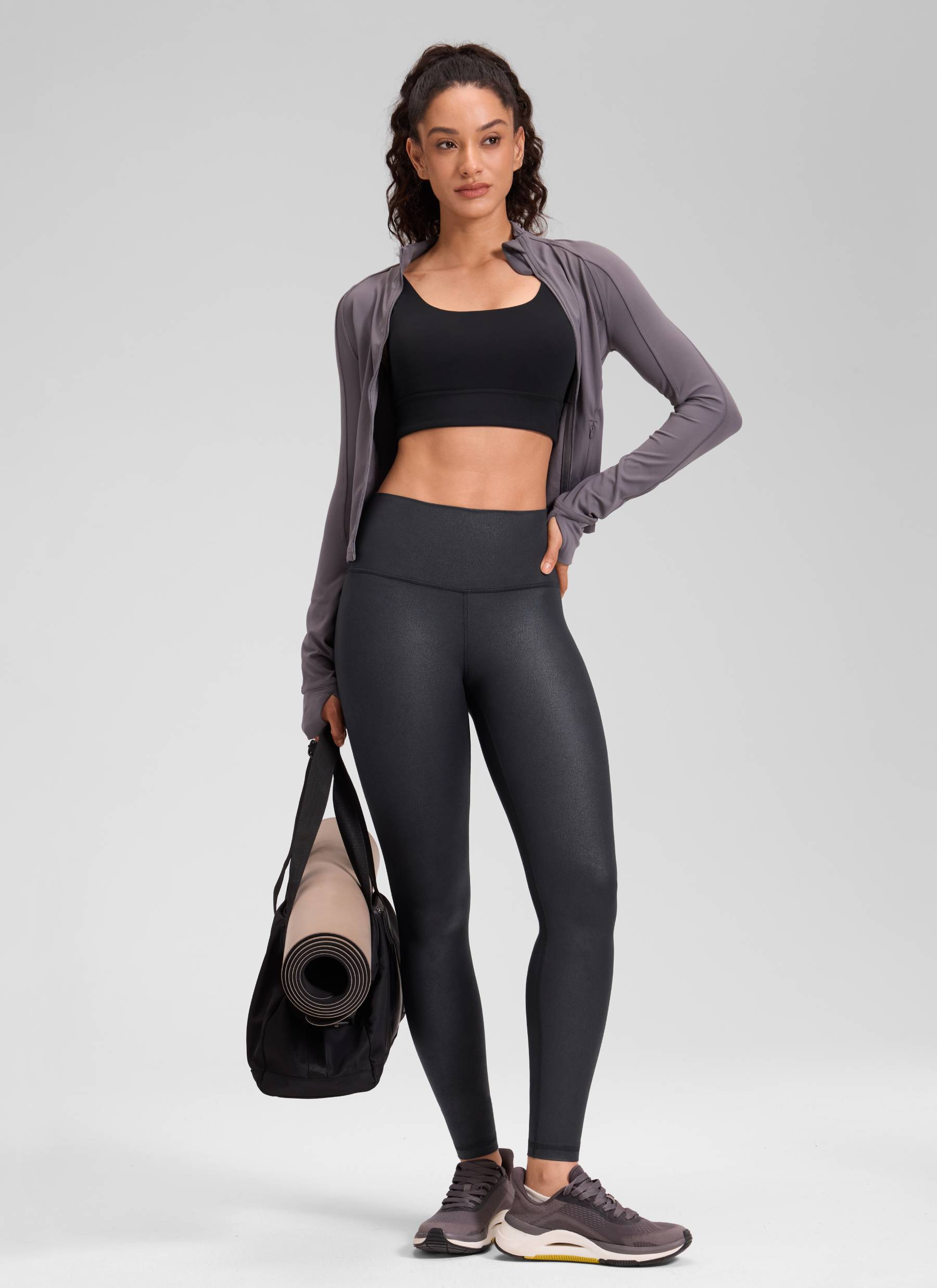 CRZ YOGA Leggings de piel sintética mate para mujer Estampado Negro
