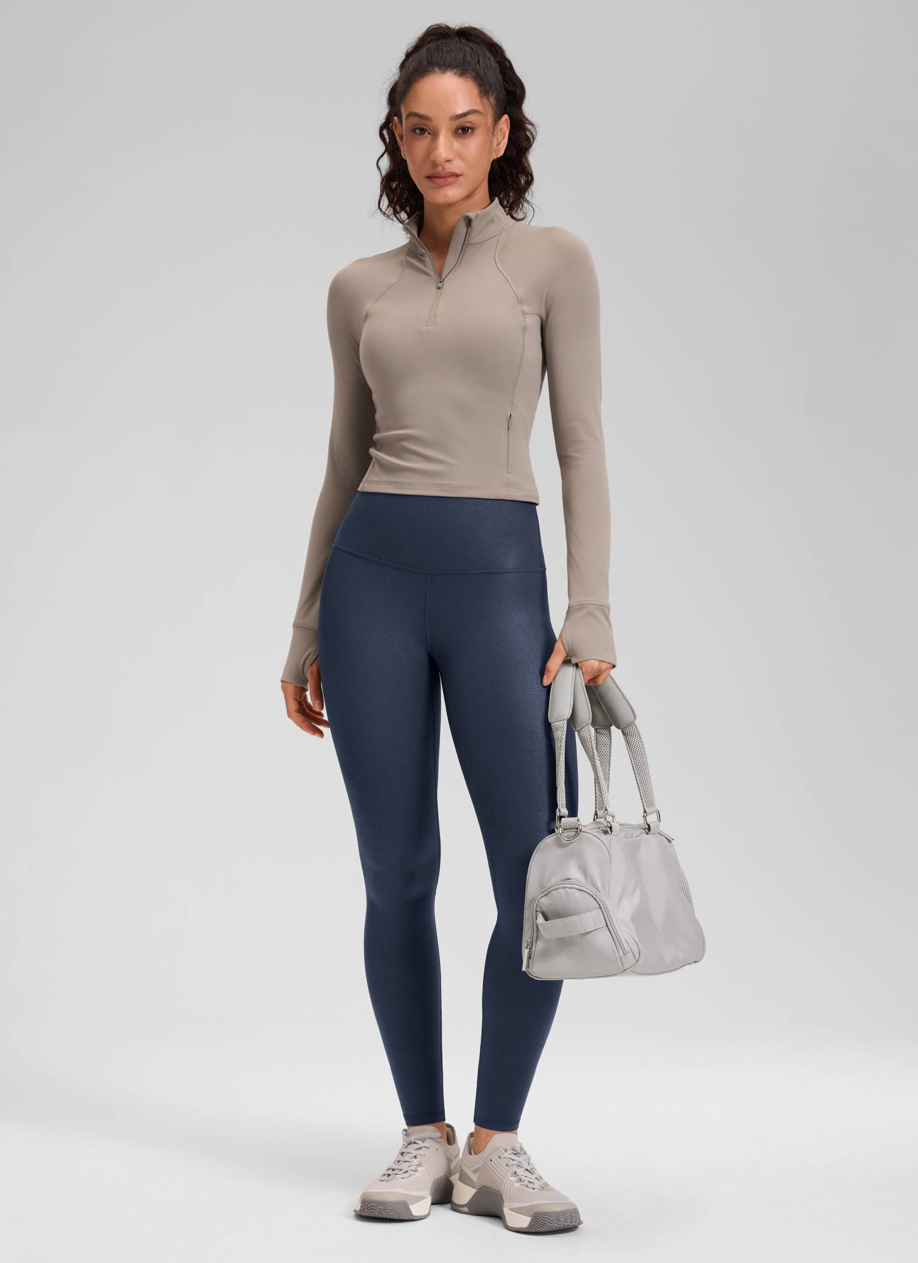 CRZ YOGA Leggings de piel sintética mate para mujer Papel de Aluminio Azul Marino