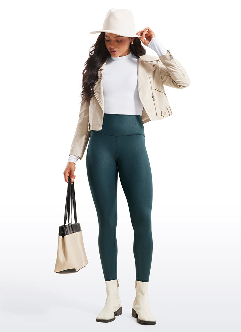 CRZ YOGA Leggings de piel sintética mate para mujer Bosque Verde Oscuro