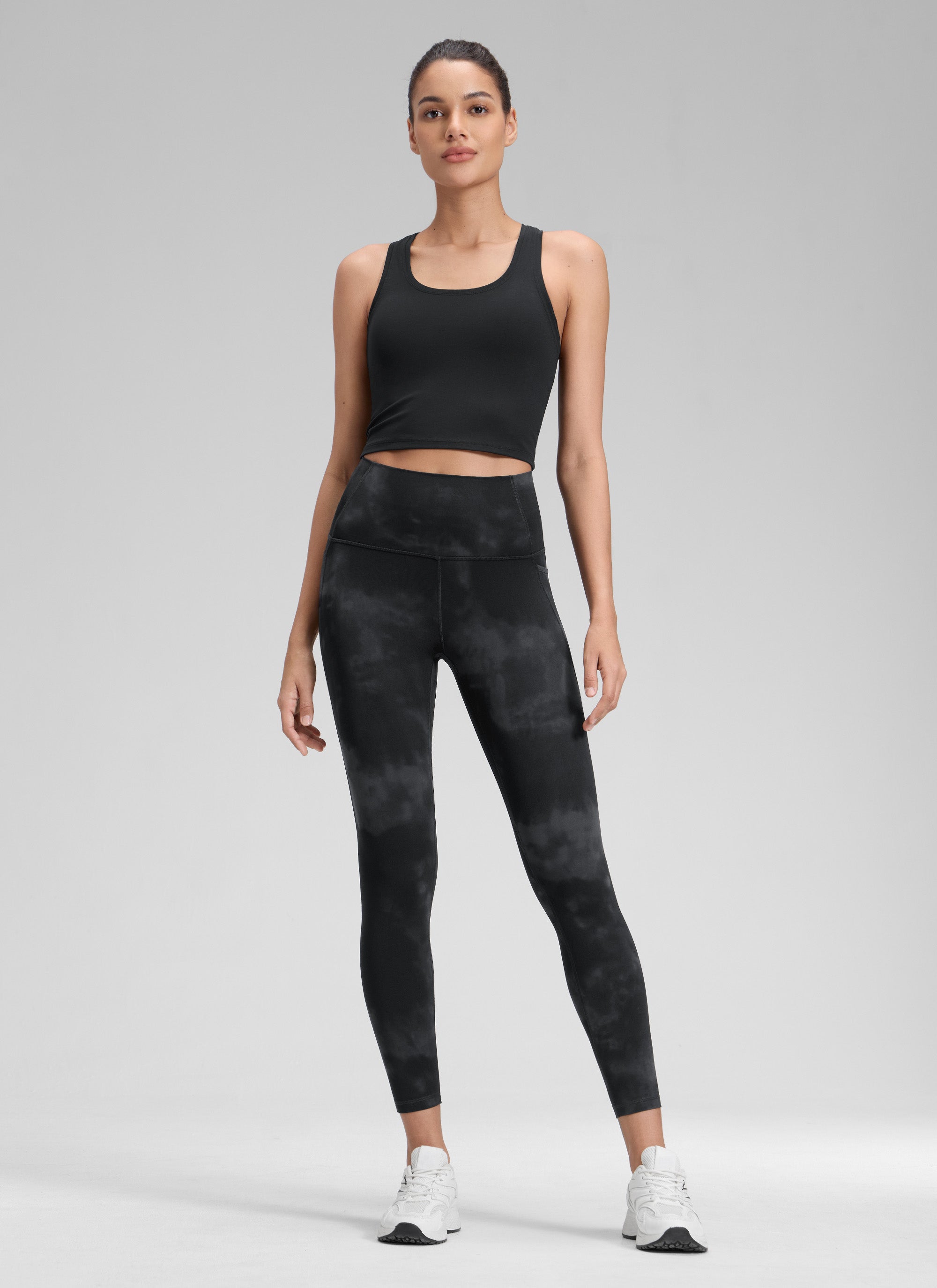 CRZ YOGA Butterluxe Legging con Bolsillos y Cintura Alta para Mujer Flores De Tinte Negro
