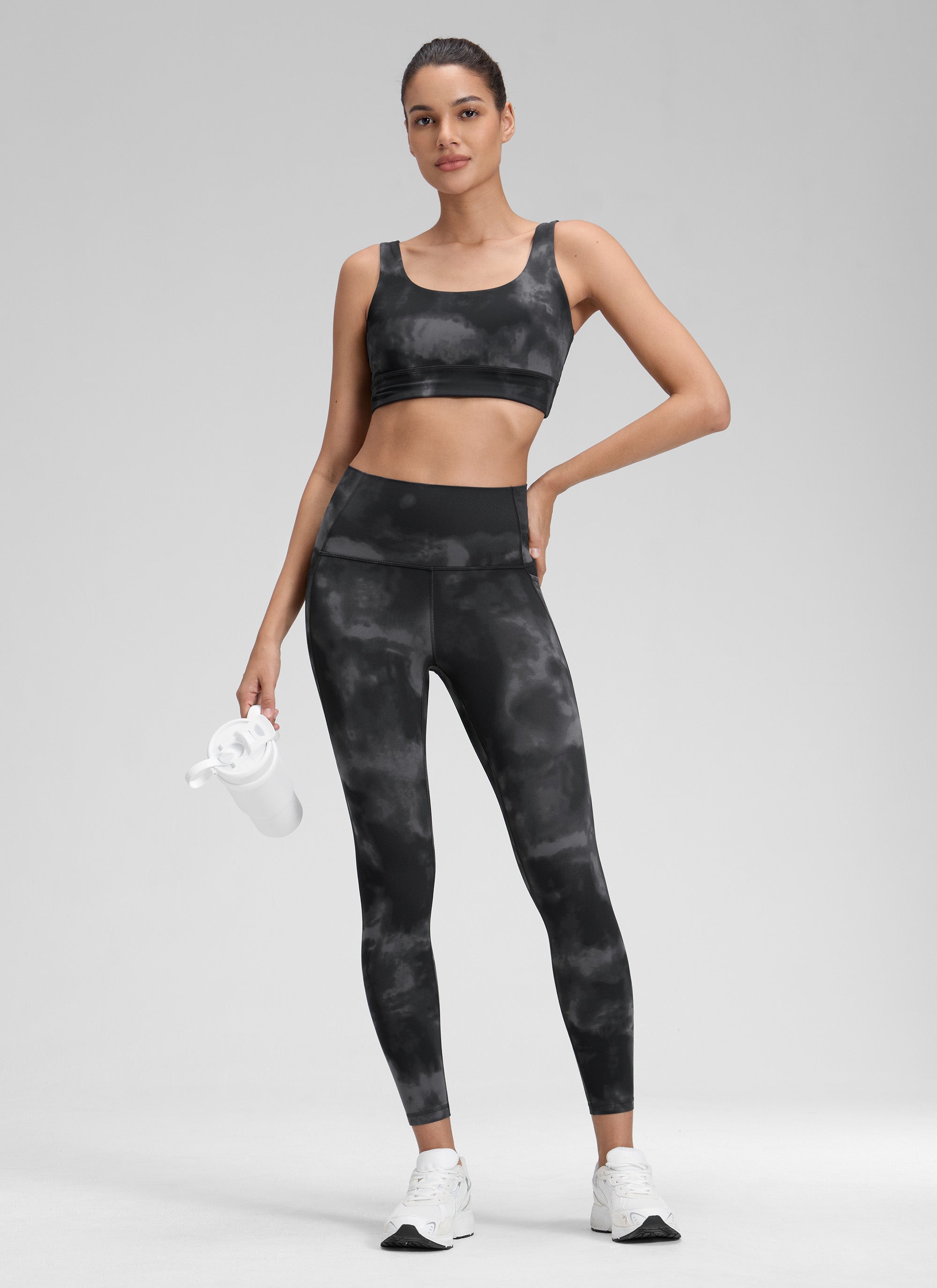 CRZ YOGA Butterluxe Legging con Bolsillos y Cintura Alta para Mujer Flores Grises Tie Dye