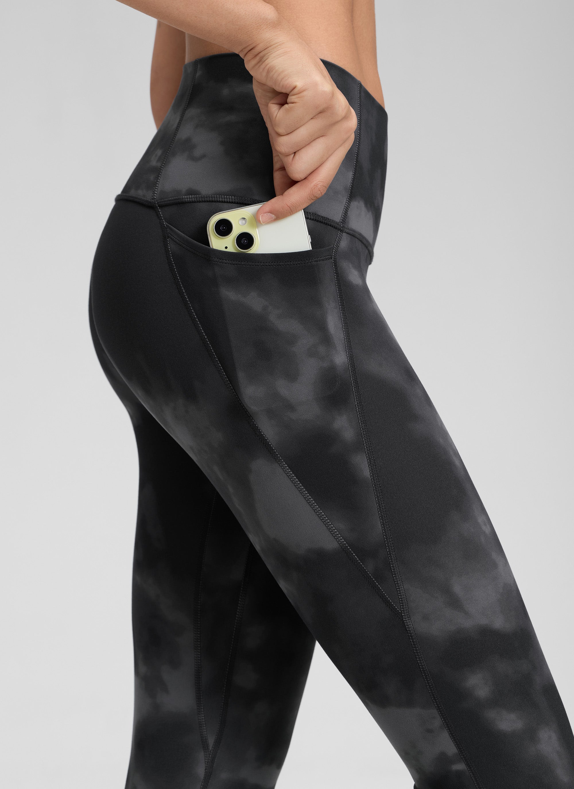 CRZ YOGA Butterluxe Legging con Bolsillos y Cintura Alta para Mujer Flores Grises Tie Dye