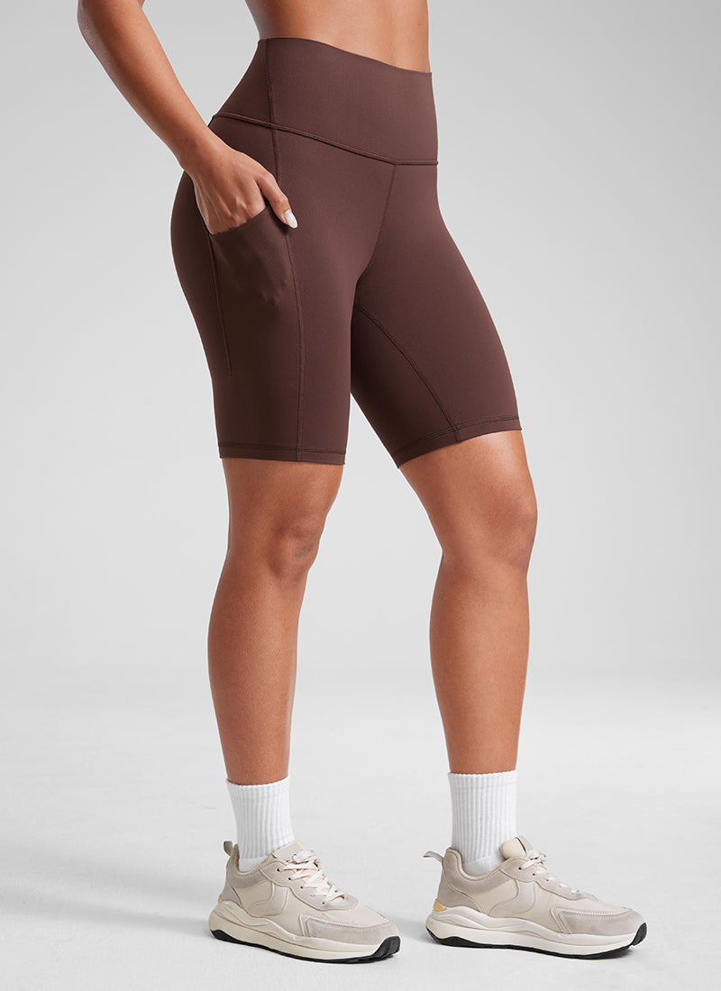 CRZ YOGA Butterluxe Leggings Cortos con Bolsillos de 8 Pulgadas para Mujer Gris pardo