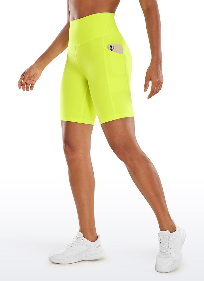CRZ YOGA Butterluxe Leggings Cortos con Bolsillos de 8 Pulgadas para Mujer Amarillo Neón