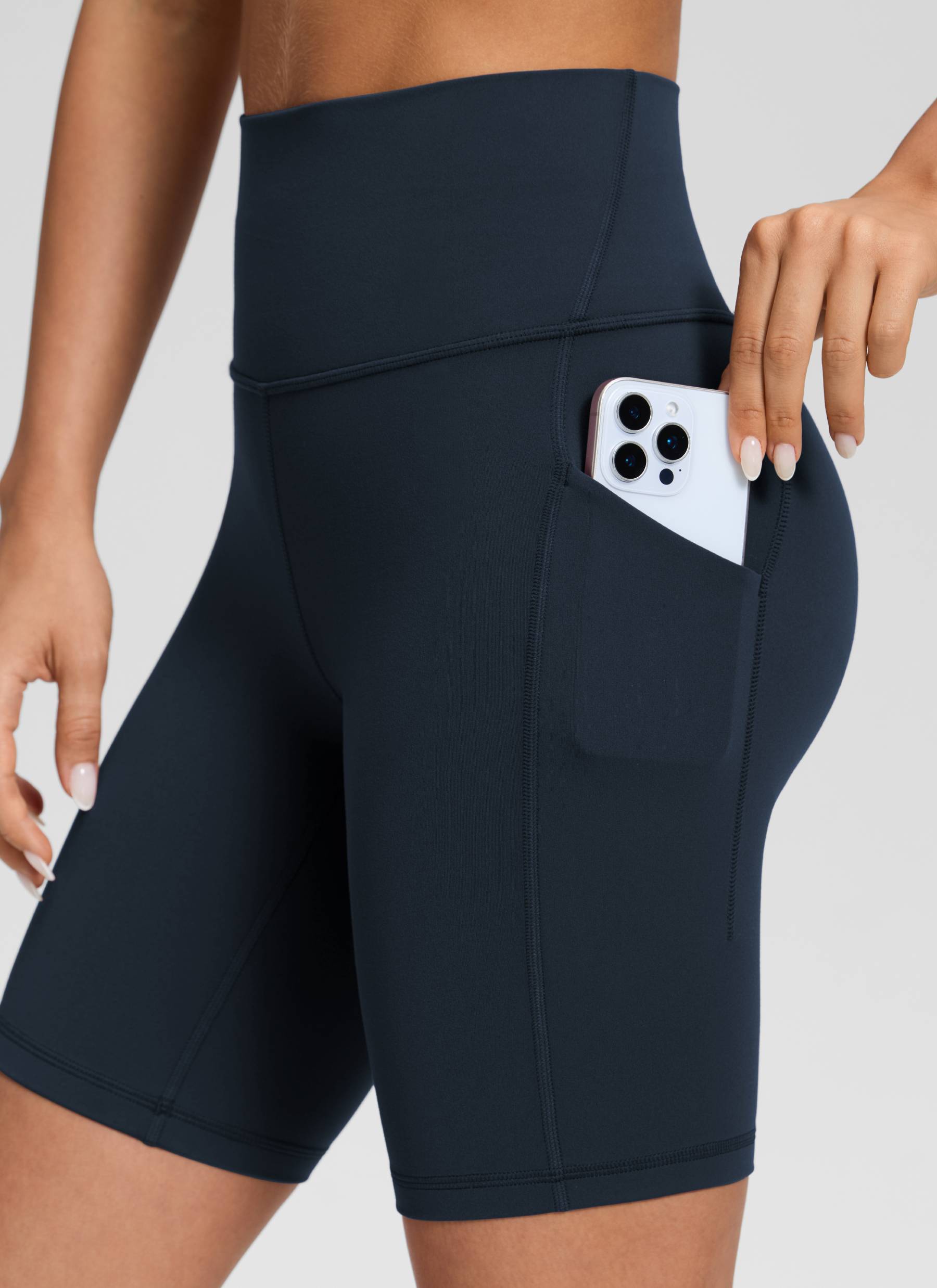 CRZ YOGA Butterluxe Leggings Cortos con Bolsillos de 8 Pulgadas para Mujer True Navy
