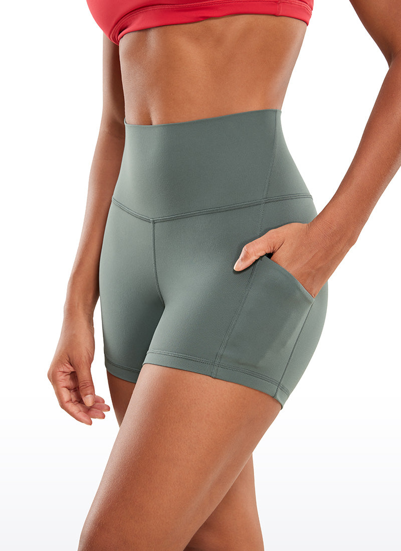 CRZ YOGA Butterluxe Leggings Cortos con Bolsillos de 3 Pulgadas para Mujer Salvia gris