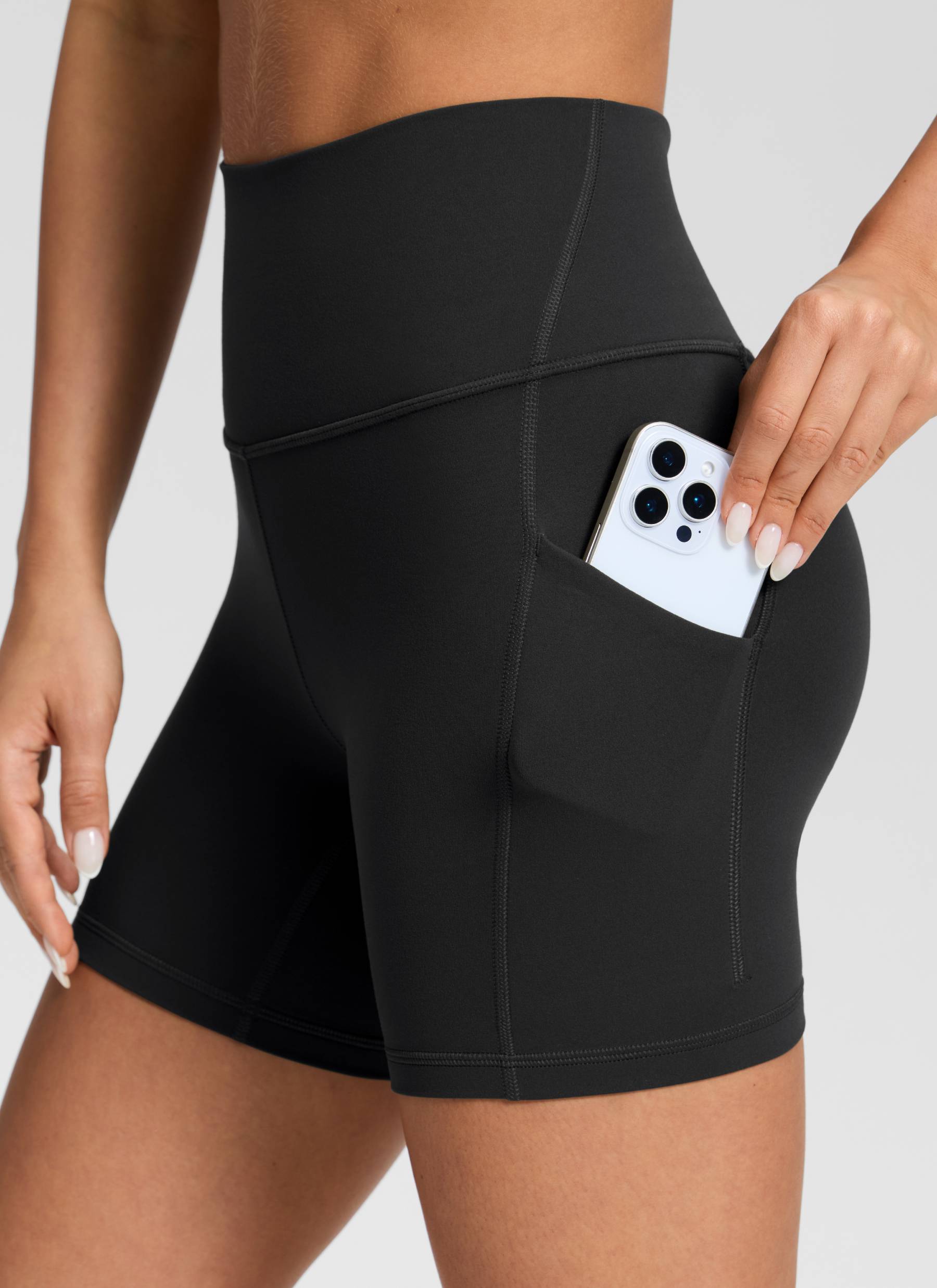 CRZ YOGA Butterluxe Leggings Cortos con Bolsillos de 5 Pulgadas para Mujer Negro