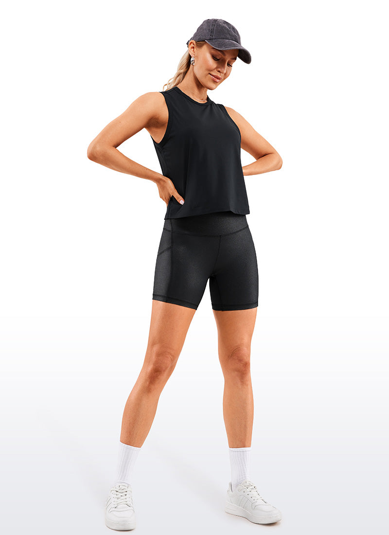CRZ YOGA Butterluxe Leggings Cortos con Bolsillos de 5 Pulgadas para Mujer Cuero clásico negro