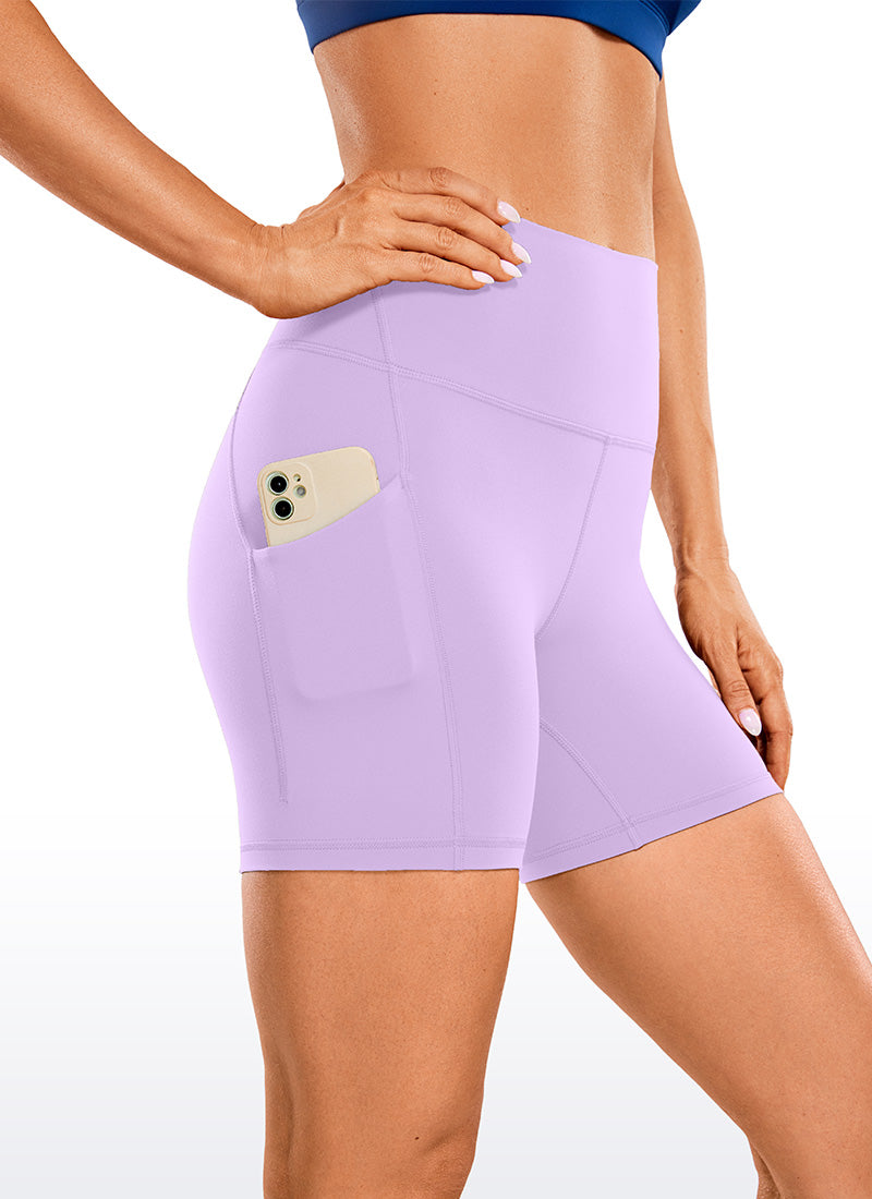 CRZ YOGA Butterluxe Leggings Cortos con Bolsillos de 5 Pulgadas para Mujer Púrpura élfico