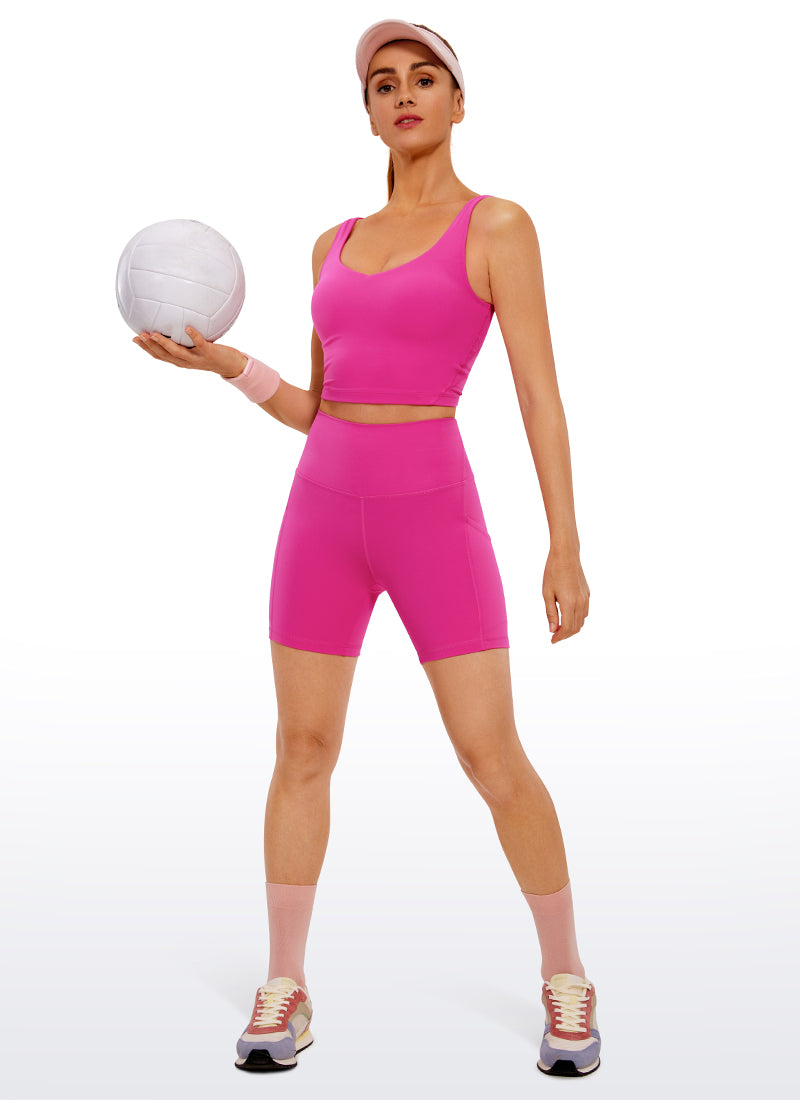 CRZ YOGA Butterluxe Leggings Cortos con Bolsillos de 5 Pulgadas para Mujer Púrpura Hibisco