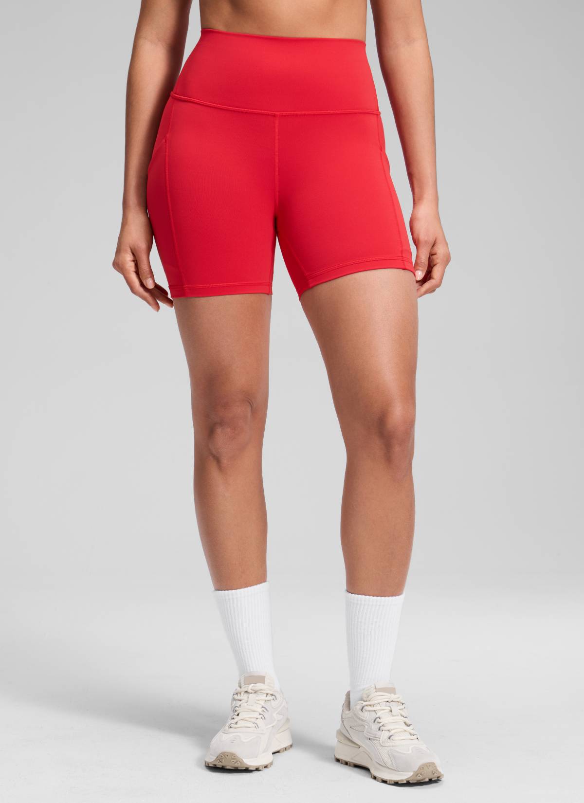 CRZ YOGA Butterluxe Leggings Cortos con Bolsillos de 5 Pulgadas para Mujer Rojo Aurora