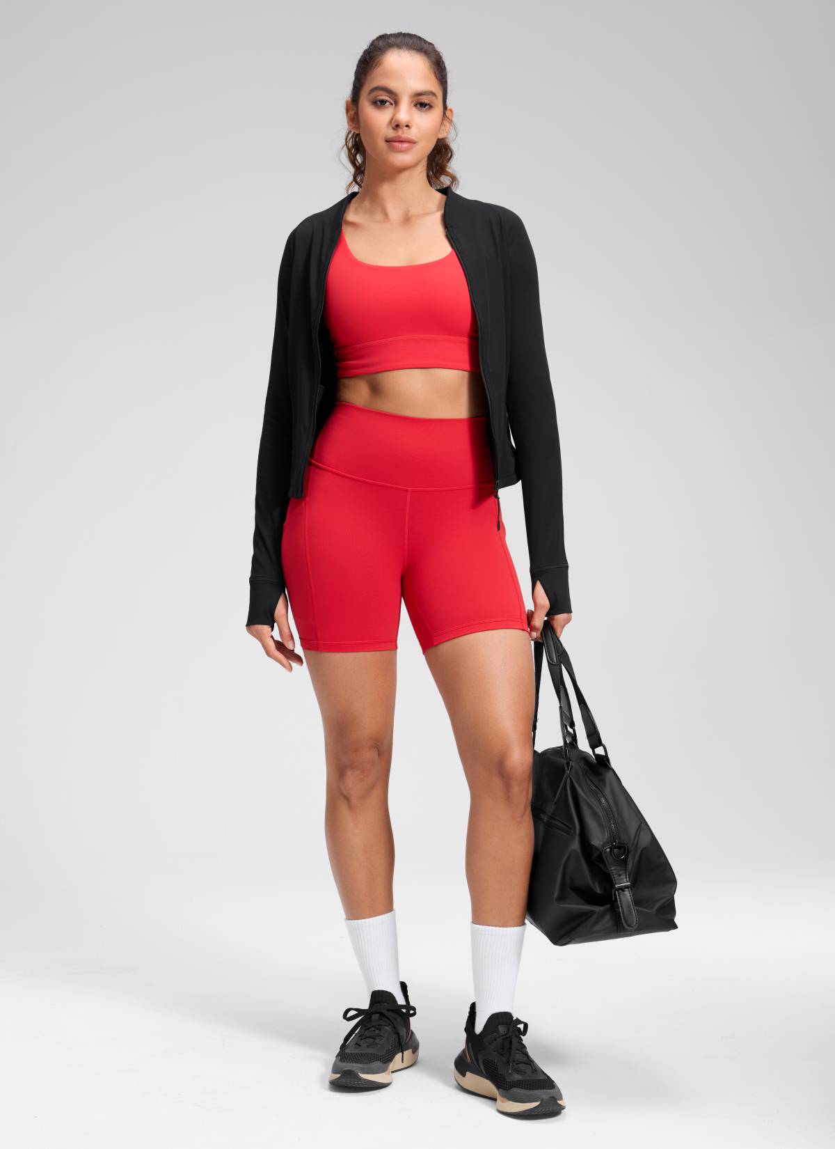 CRZ YOGA Butterluxe Leggings Cortos con Bolsillos de 5 Pulgadas para Mujer Rojo Aurora