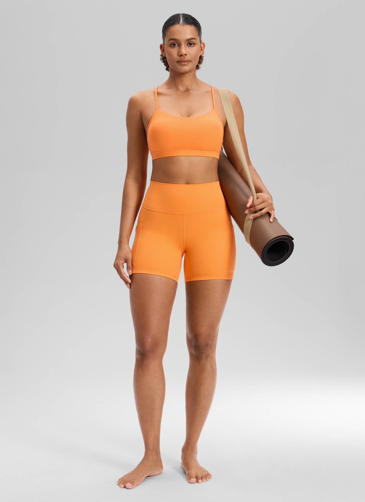 CRZ YOGA Butterluxe Leggings Cortos con Bolsillos de 5 Pulgadas para Mujer Naranja Tigre