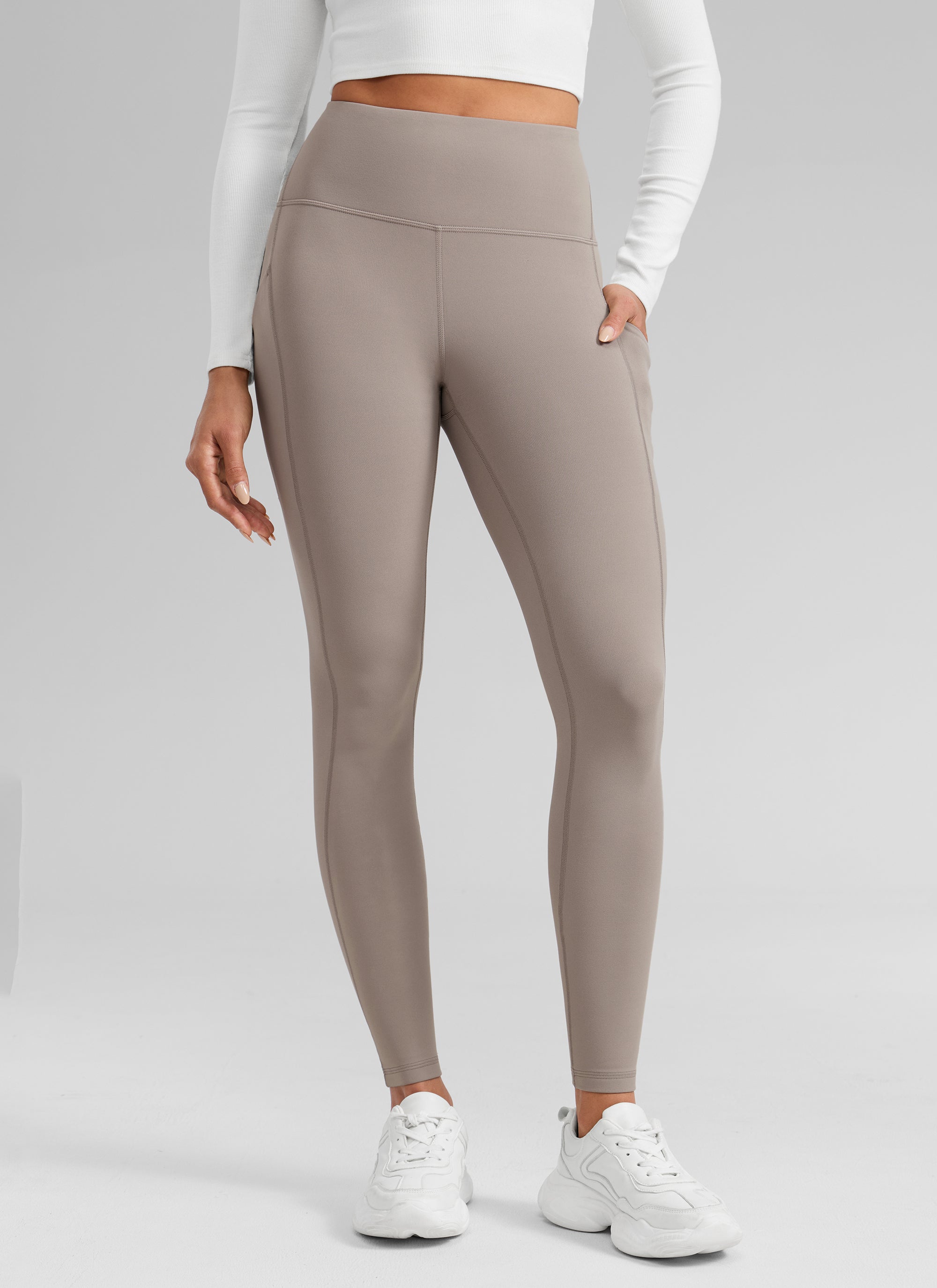 CRZ YOGA Leggings con Bolsillos Water-resistant Fleece Lined 28 pulg. Creamy Latte