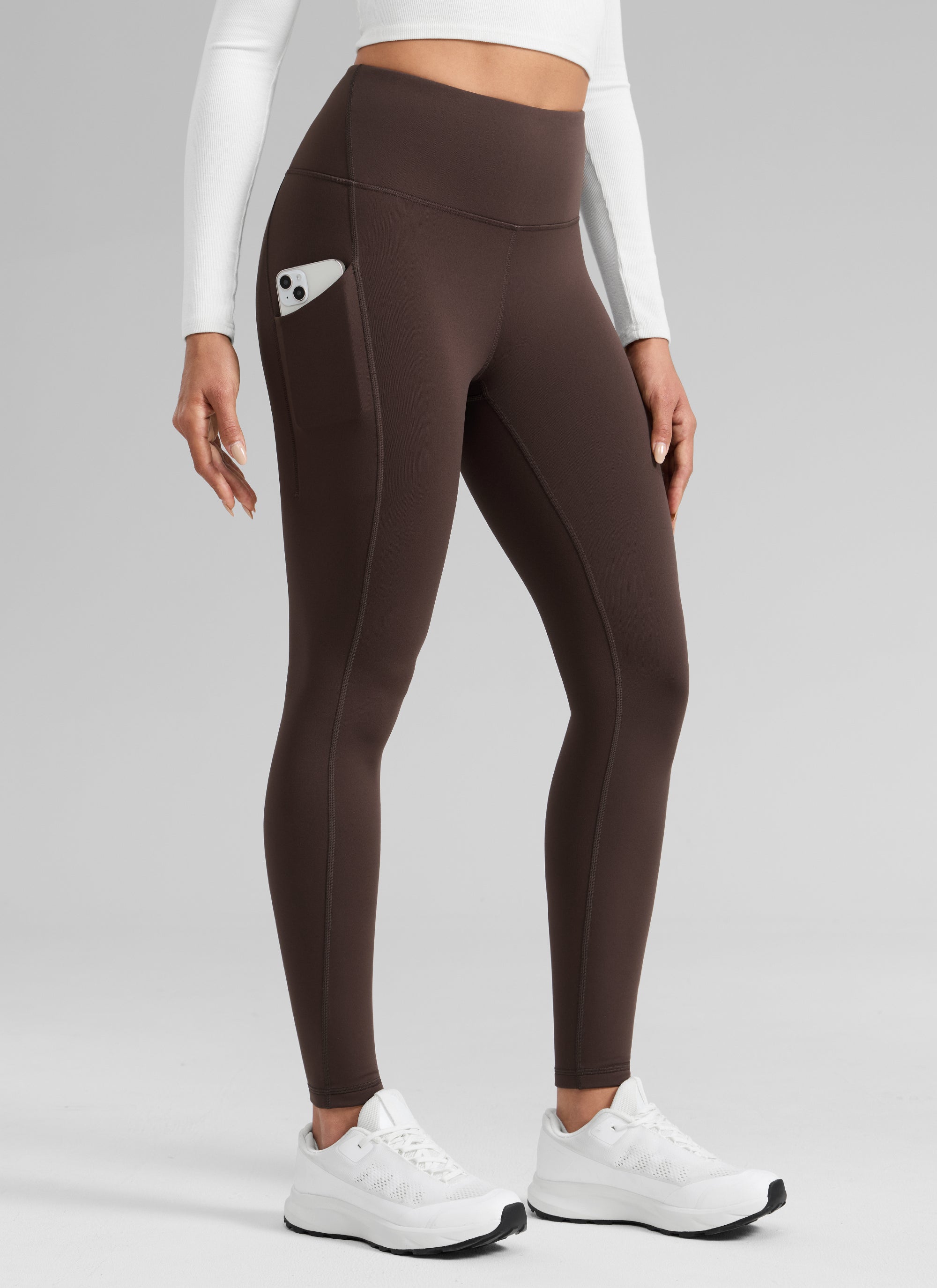 CRZ YOGA Leggings con Bolsillos Water-resistant Fleece Lined 28 pulg. Marrón Fudge Caliente