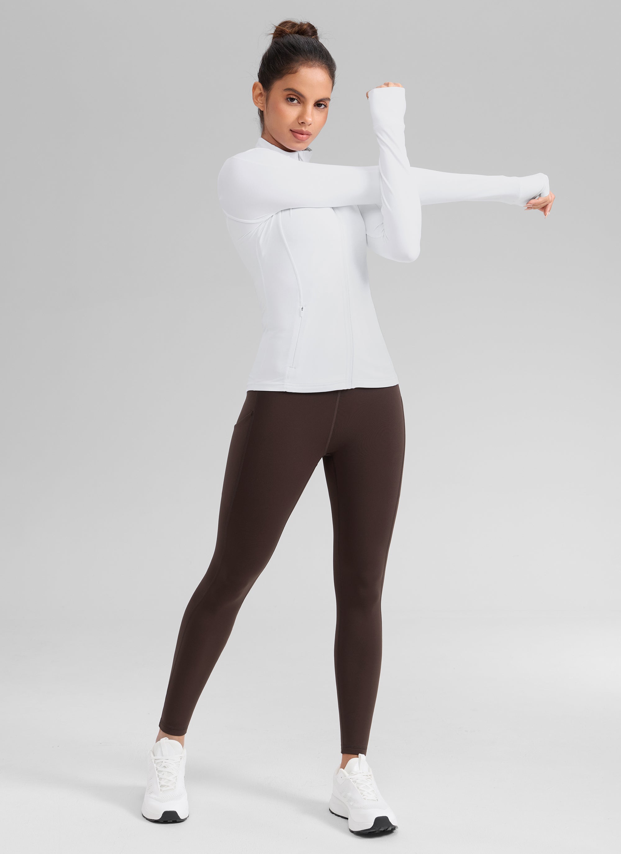 CRZ YOGA Leggings con Bolsillos Water-resistant Fleece Lined 28 pulg. Marrón Fudge Caliente