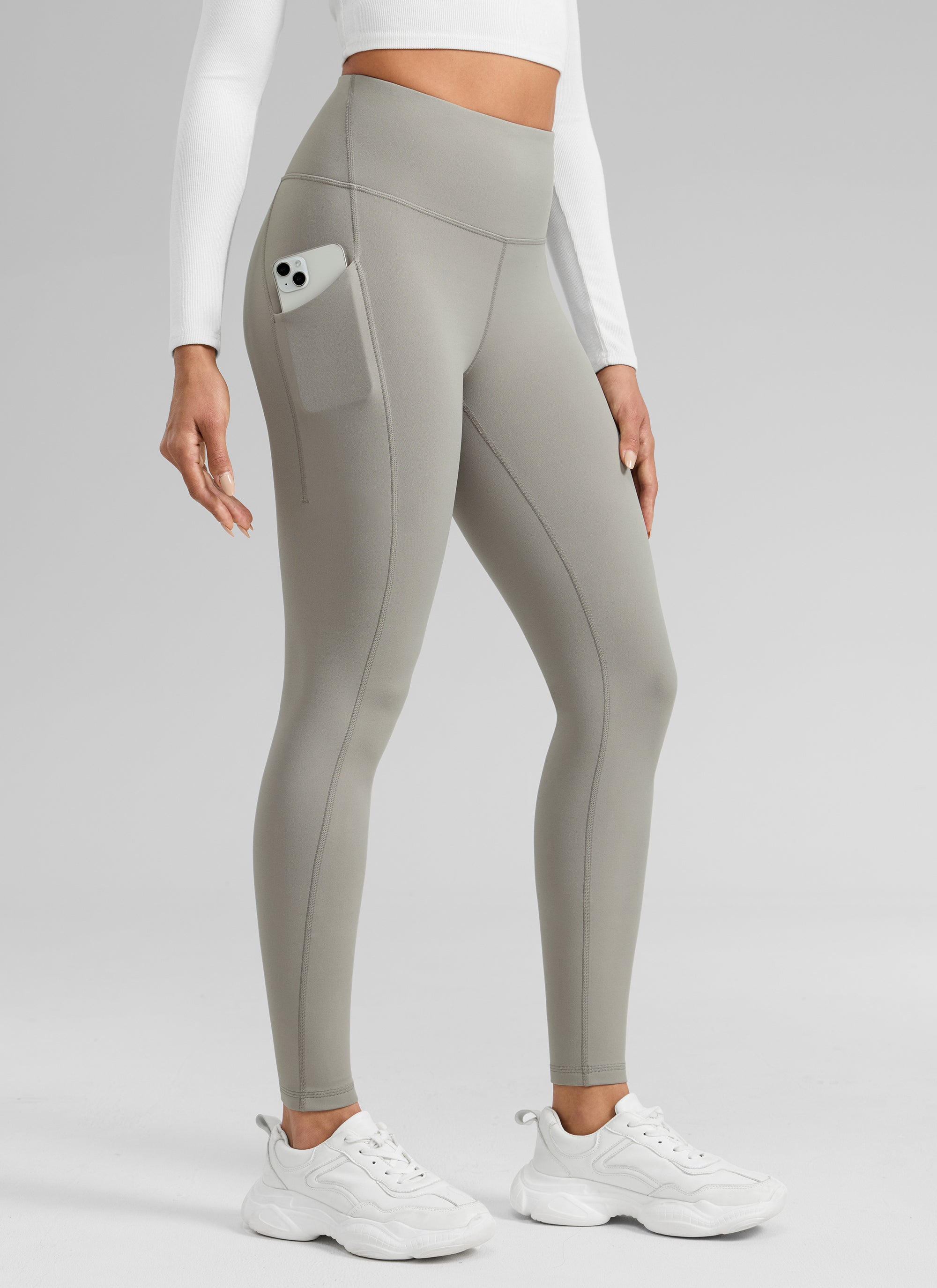 CRZ YOGA Leggings con Bolsillos Water-resistant Fleece Lined 28 pulg. Gris roca