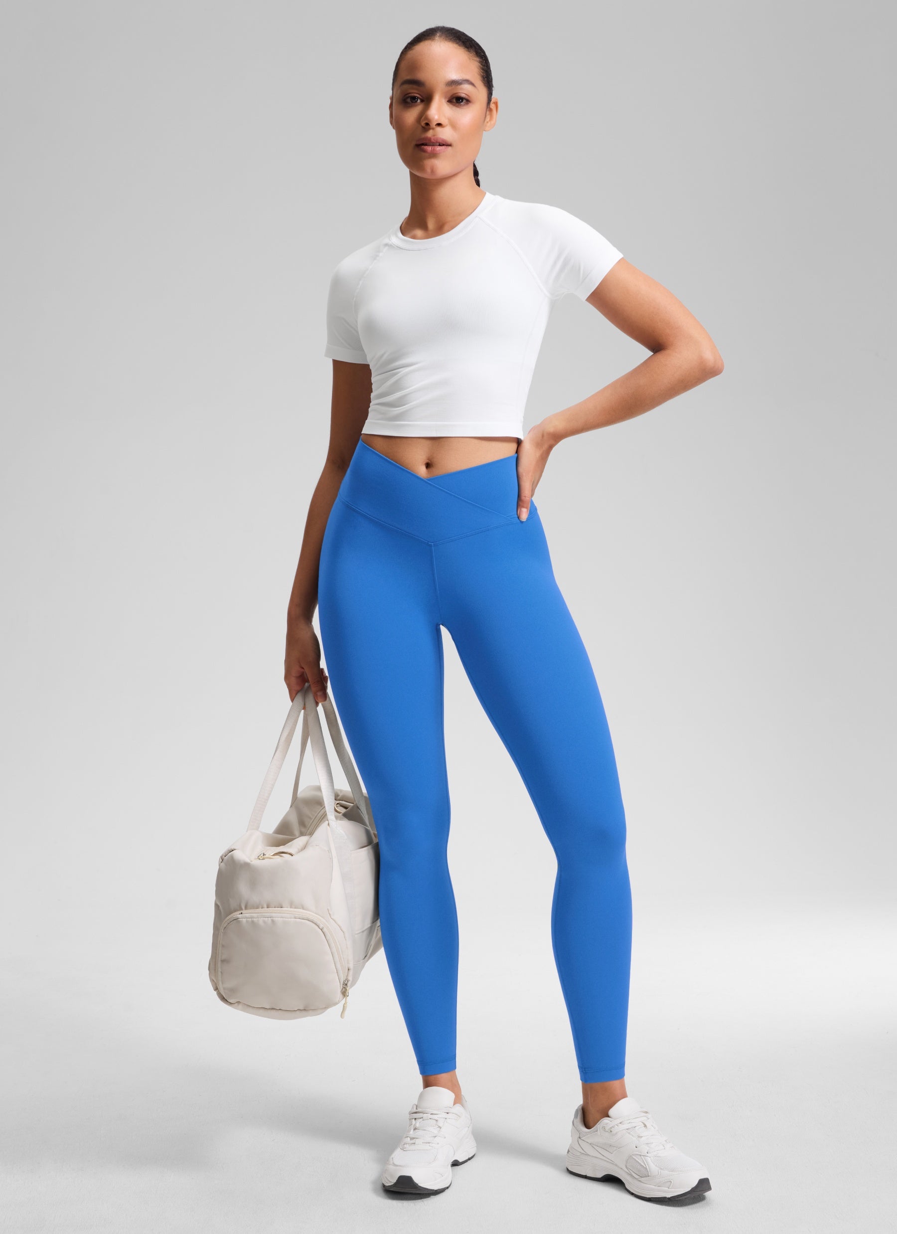 CRZ YOGA Butterluxe Leggings con Cintura Cruzada en V para Mujer Azul Destello
