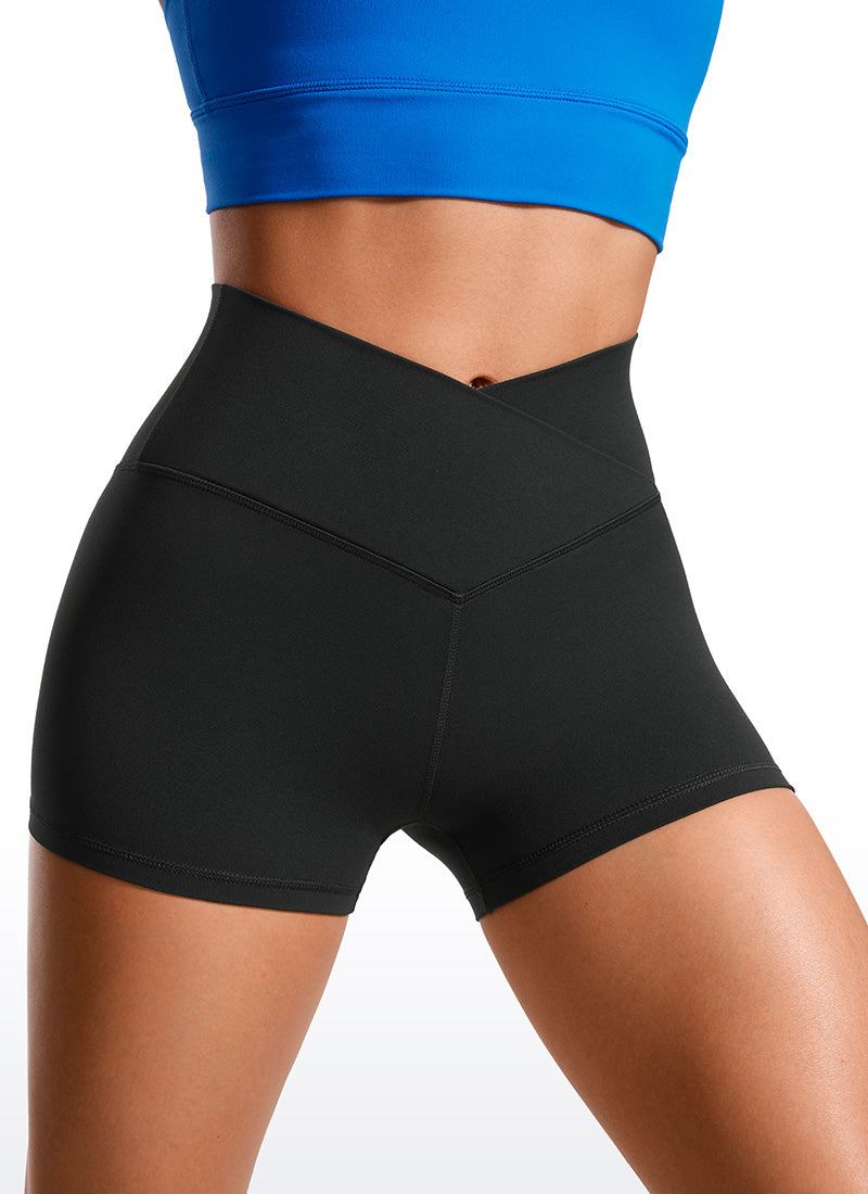 CRZ YOGA Mujeres Biker Shorts Alta Cintura Butterluxe V Cross 3 pulg. Negro