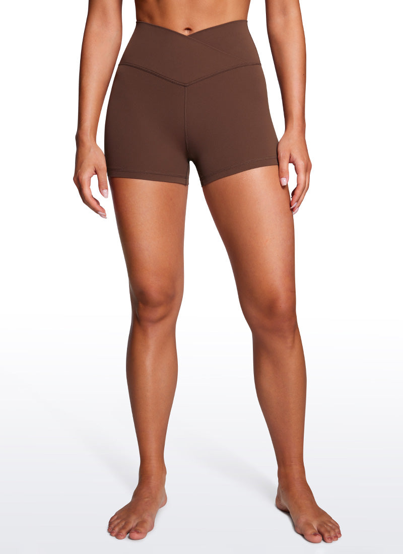 CRZ YOGA Mujeres Biker Shorts Alta Cintura Butterluxe V Cross 3 pulg. Café Morena