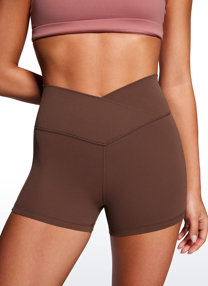 CRZ YOGA Mujeres Biker Shorts Alta Cintura Butterluxe V Cross 3 pulg. Café Morena