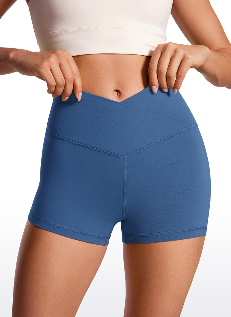 CRZ YOGA Mujeres Biker Shorts Alta Cintura Butterluxe V Cross 3 pulg. Azul Tono