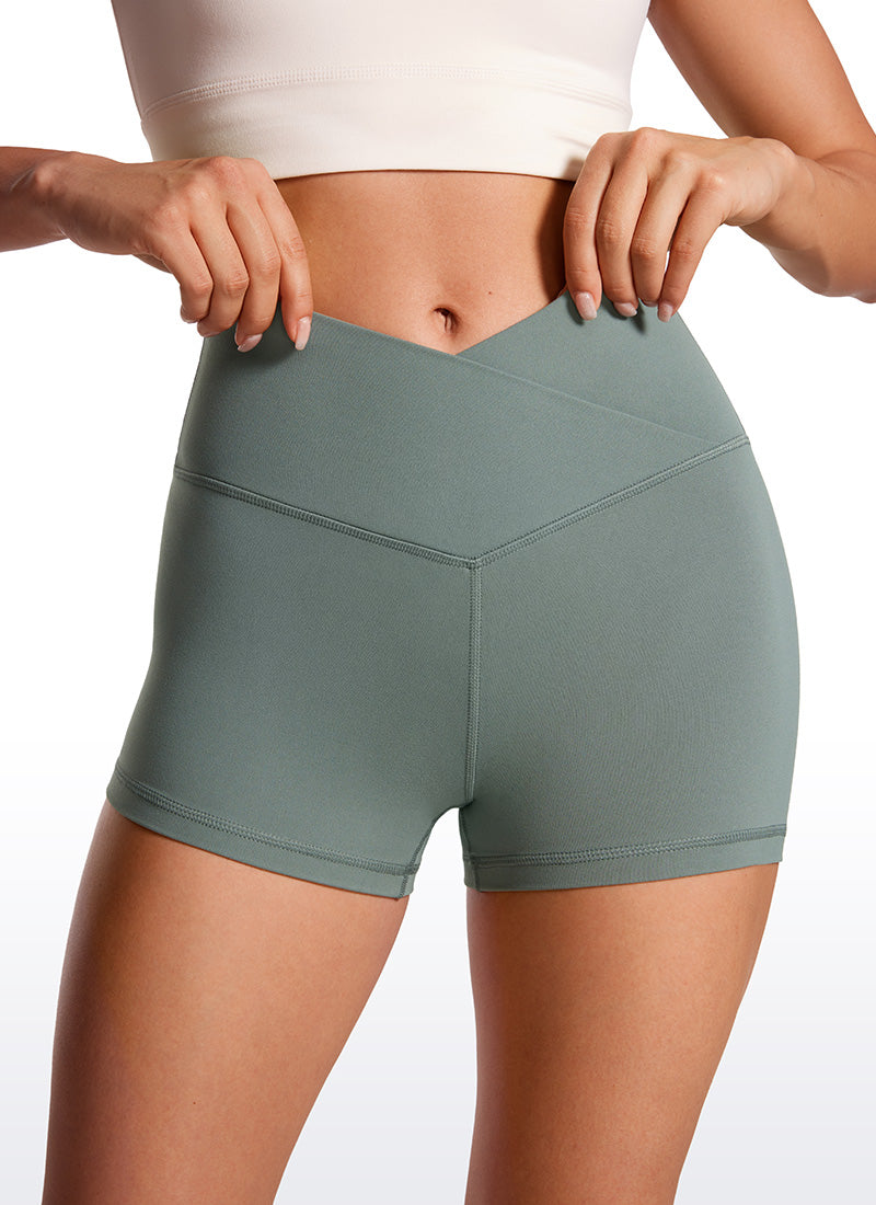 CRZ YOGA Mujeres Biker Shorts Alta Cintura Butterluxe V Cross 3 pulg. Salvia gris