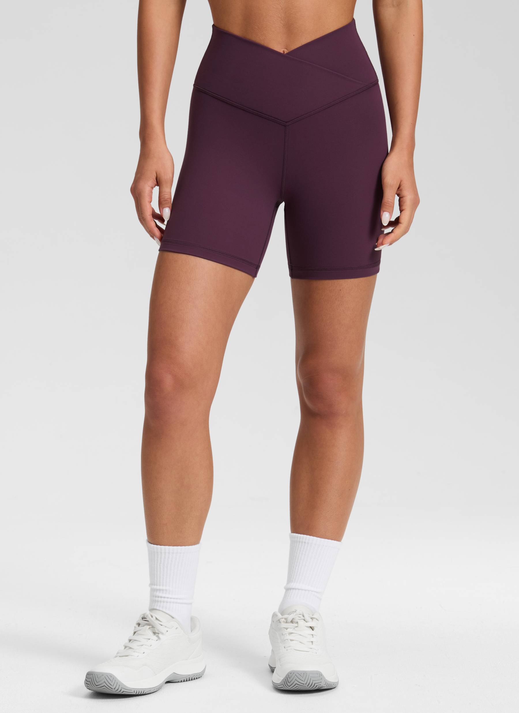 CRZ YOGA Butterluxe Leggings Cortos con Cintura en V de 5 Pulgadas para Mujer Deep Purple