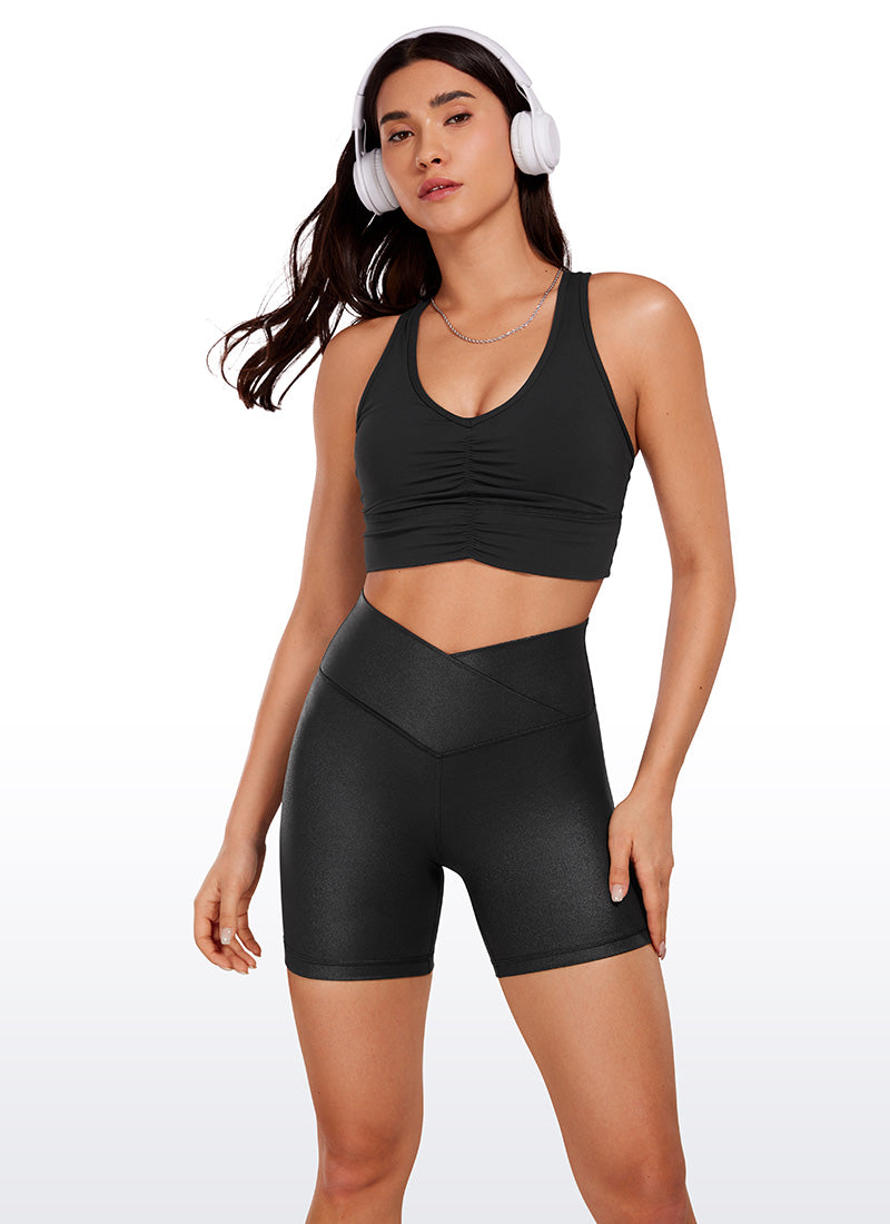 CRZ YOGA Butterluxe Leggings Cortos con Cintura en V de 5 Pulgadas para Mujer Cuero clásico negro