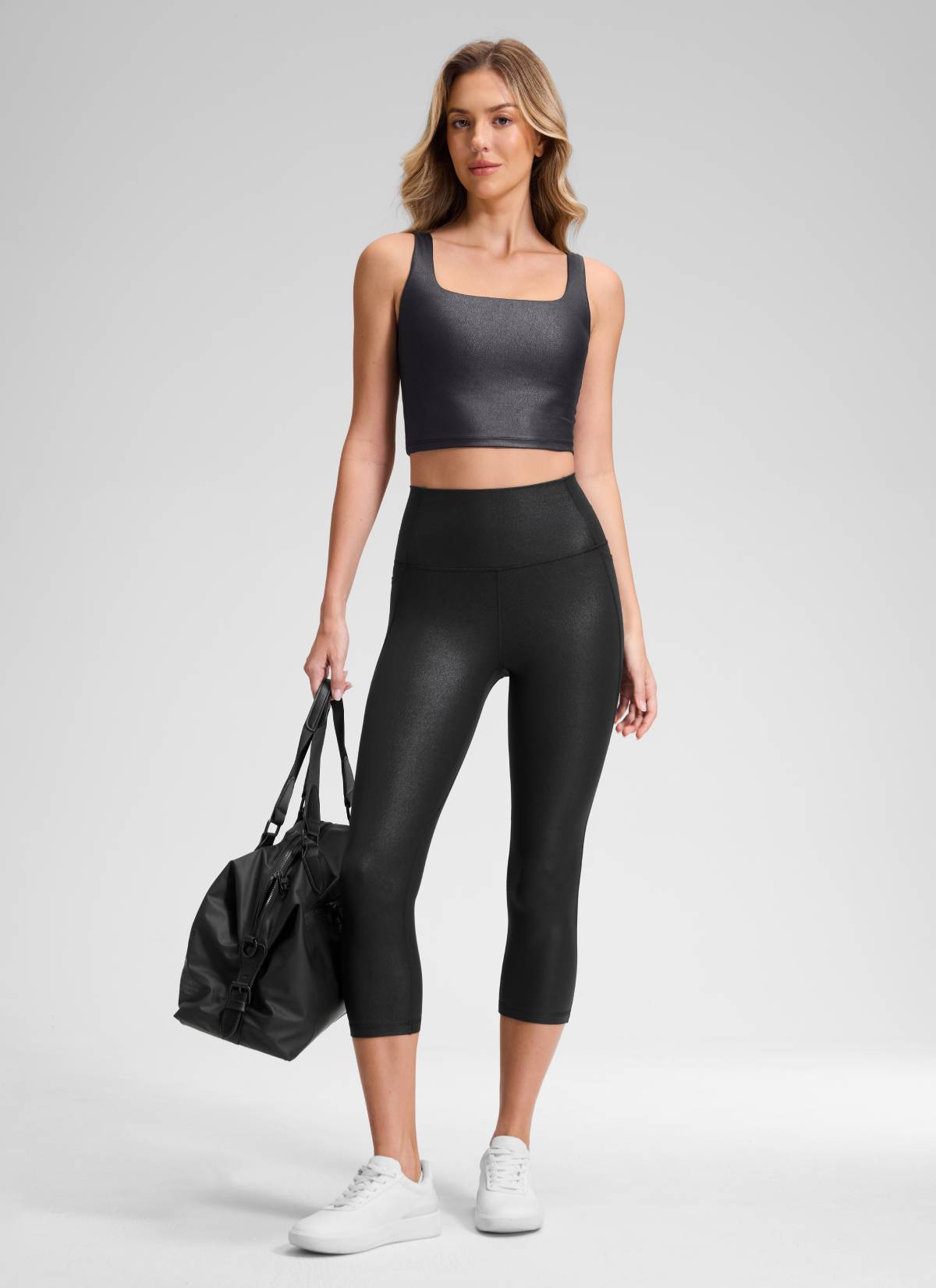 CRZ YOGA Capri de Yoga con Bolsillos de 21 Pulgadas para Mujer Cuero clásico negro