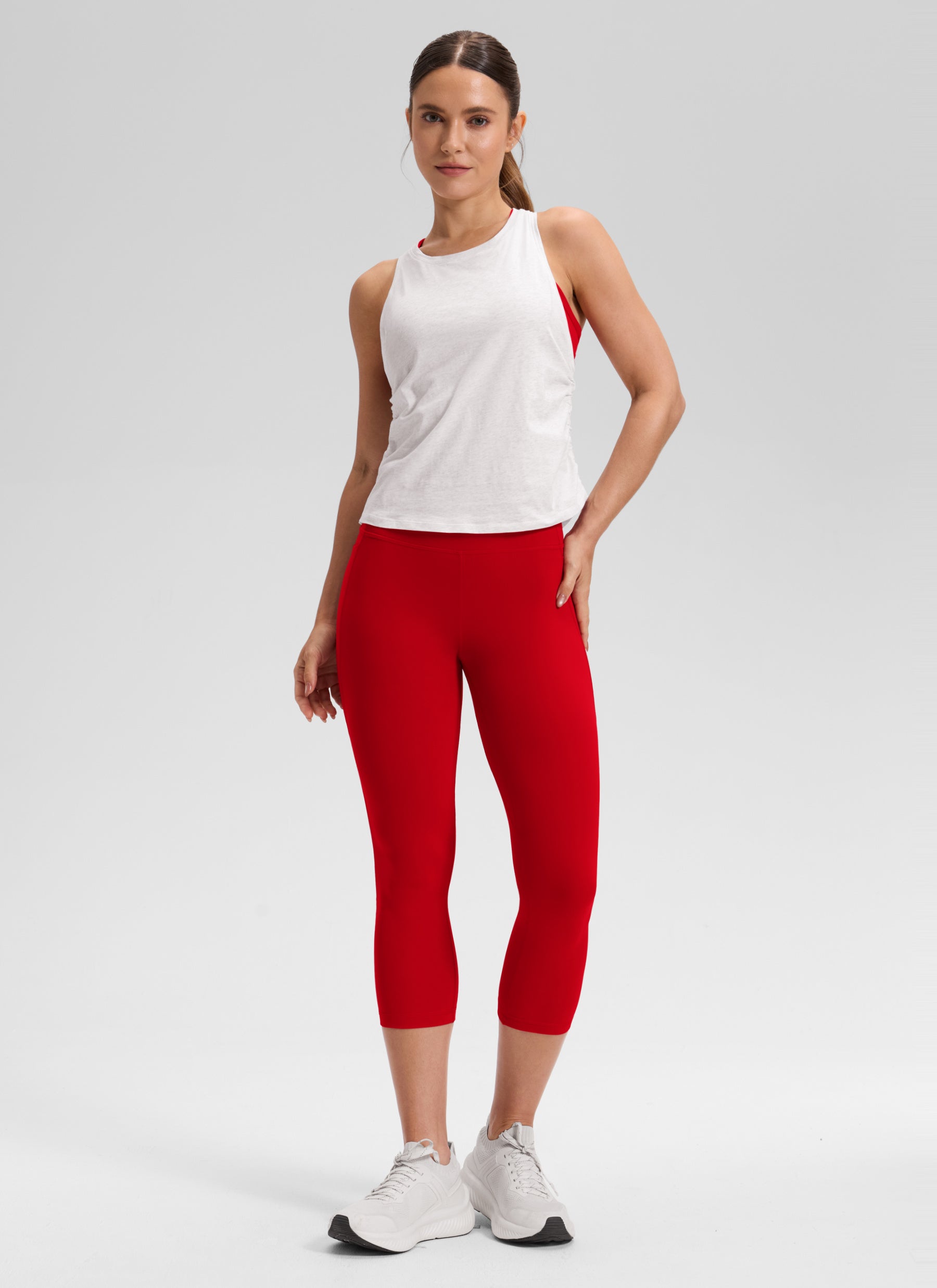 CRZ YOGA Capri de Yoga con Bolsillos de 21 Pulgadas para Mujer Chile Rojo