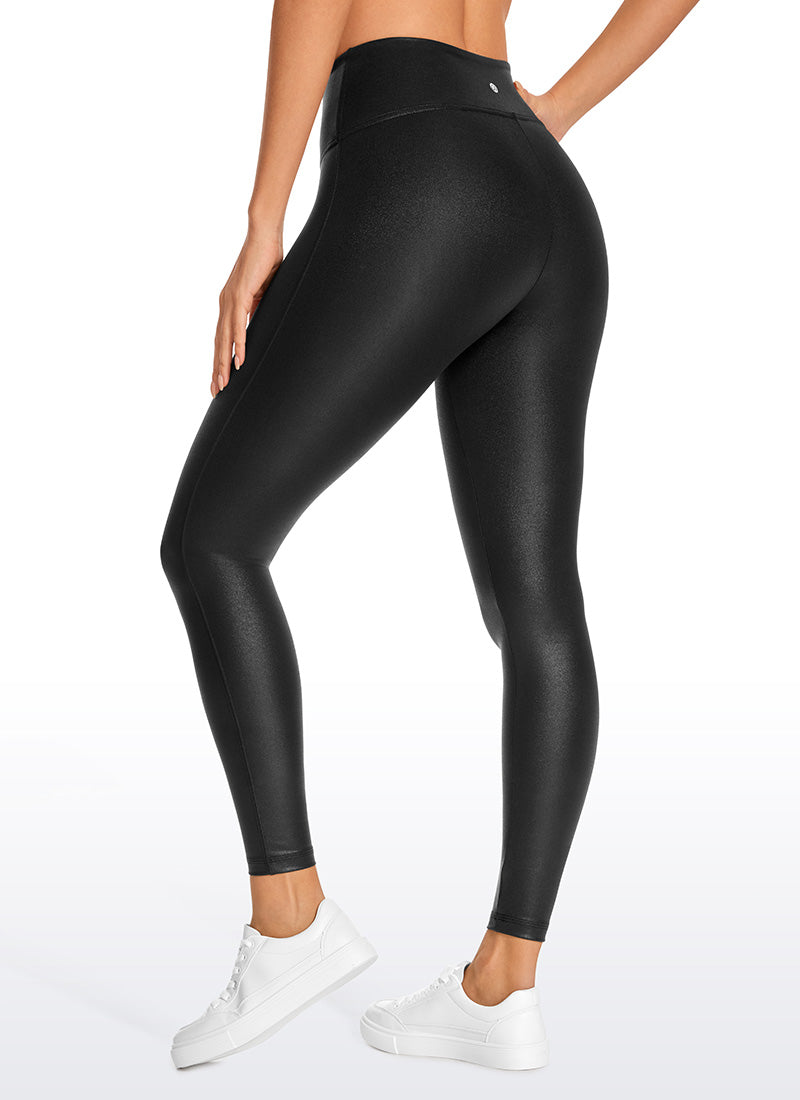 CRZ YOGA Mujer Leggings de Cuero Sintético Matte Sin Costura Frontal Cuero clásico negro